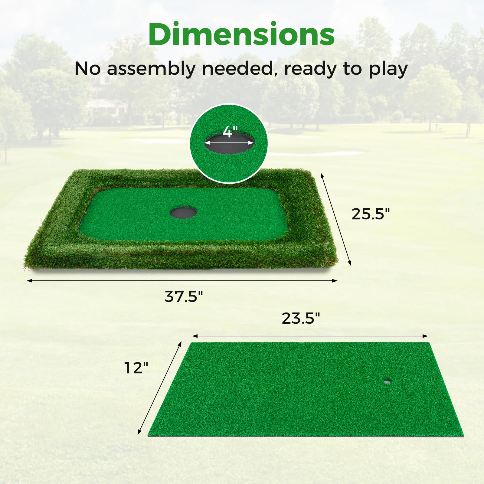 Floating Golf Green for Pool, Chipping Green Mat w/Hitting Mat, Golf Balls, Rectangle, 37.5