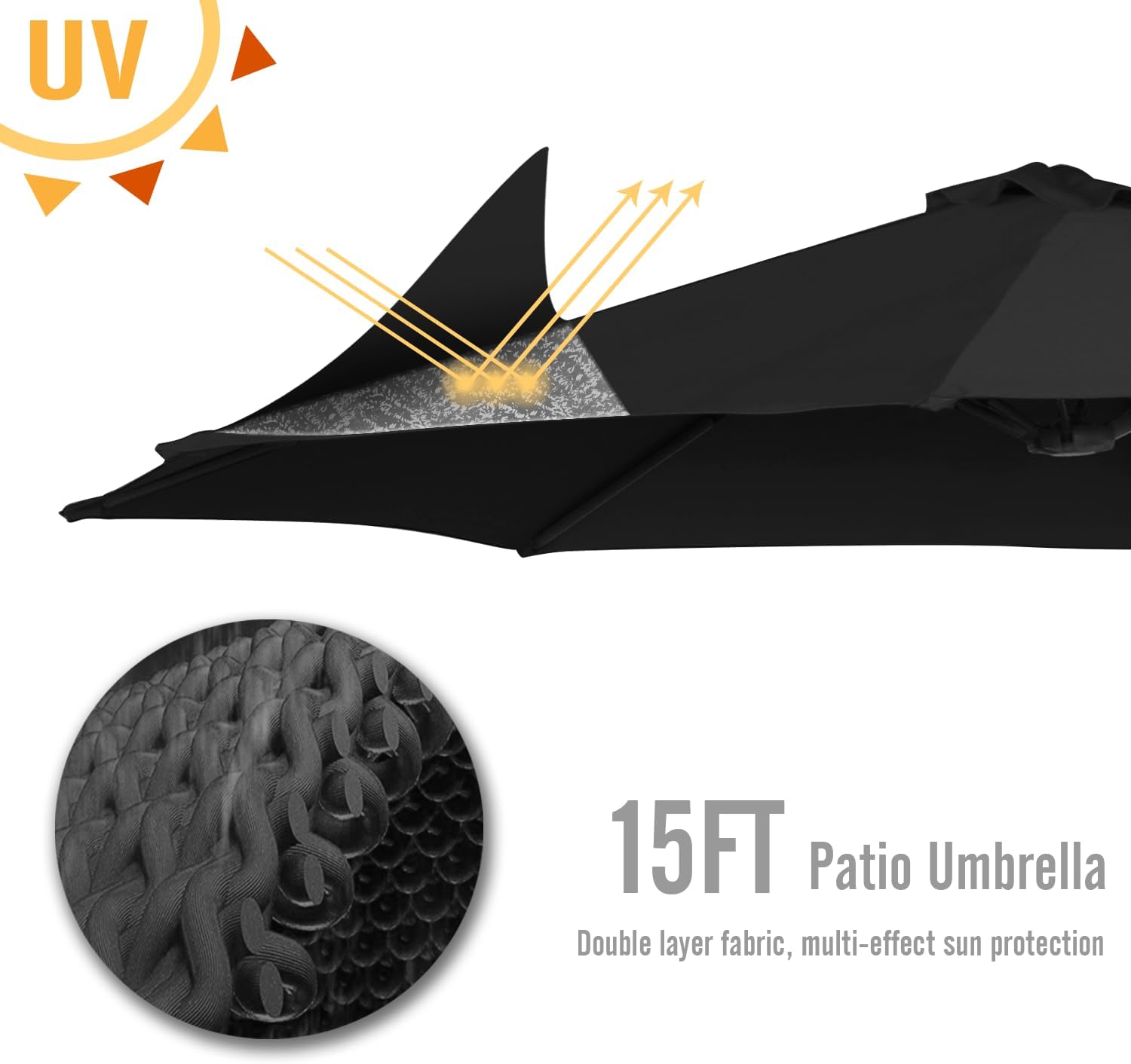 15ft Patio Umbrella with Solar Lights, Large Double Umbrella Outdoor, Rectangle 180''x106'' Umbrellas with 156 PCS LED Lights and Crank Handle for Backyard Deck Pool Shade in Black(1.9