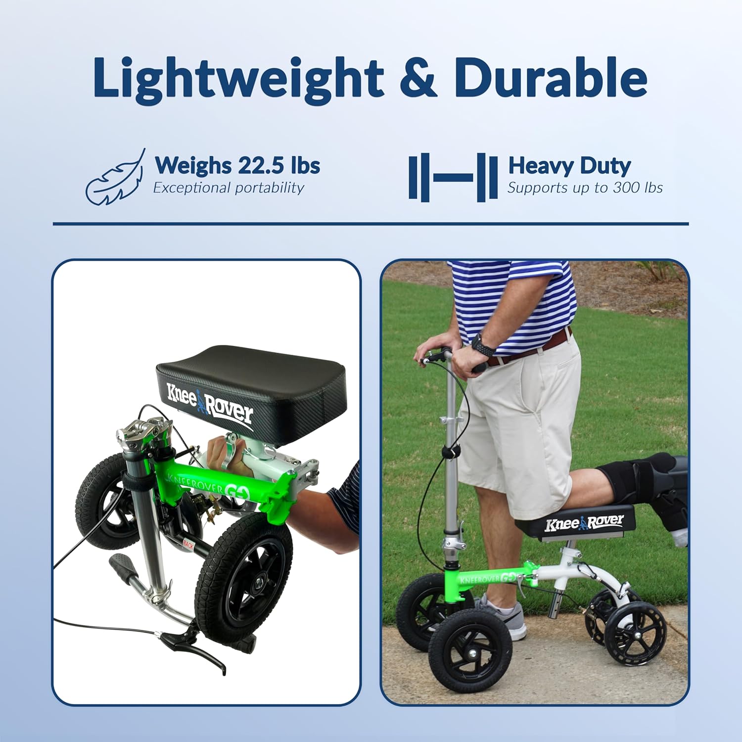 Most Compact All Terrain Knee Scooter for Adults for Foot Surgery Heavy Duty Knee Walker for Broken Ankle Foot Injuries Recovery Leg Scooter Best Knee Crutch Alternative (Green)