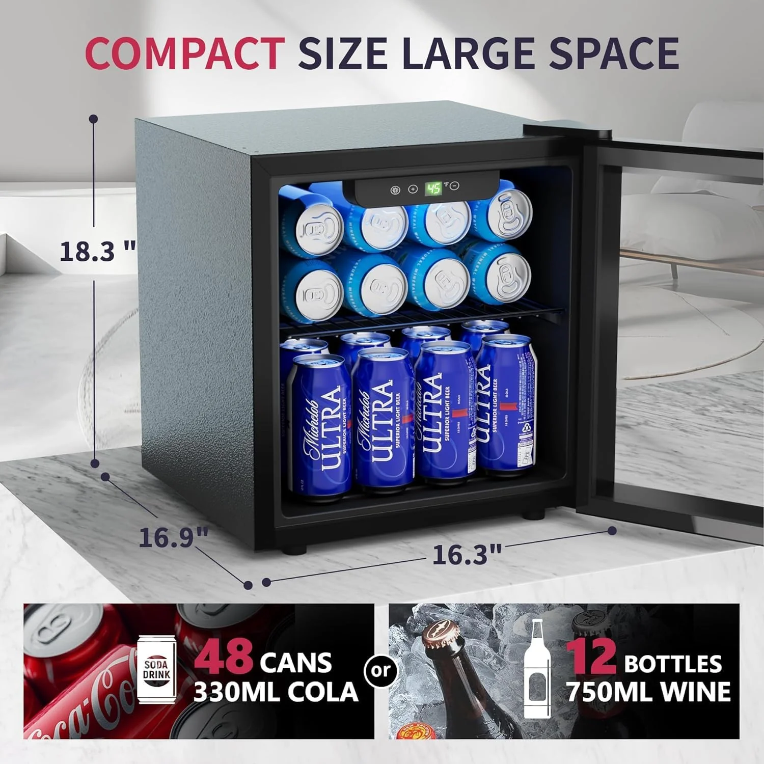 Beverage Refrigerator Cooler - 126 Can Mini Fridge with Glass Door for Soda Beer or Wine, Beverage Cooler for Home, Office, Bar with Adjustable Removable Shelves, Silver
