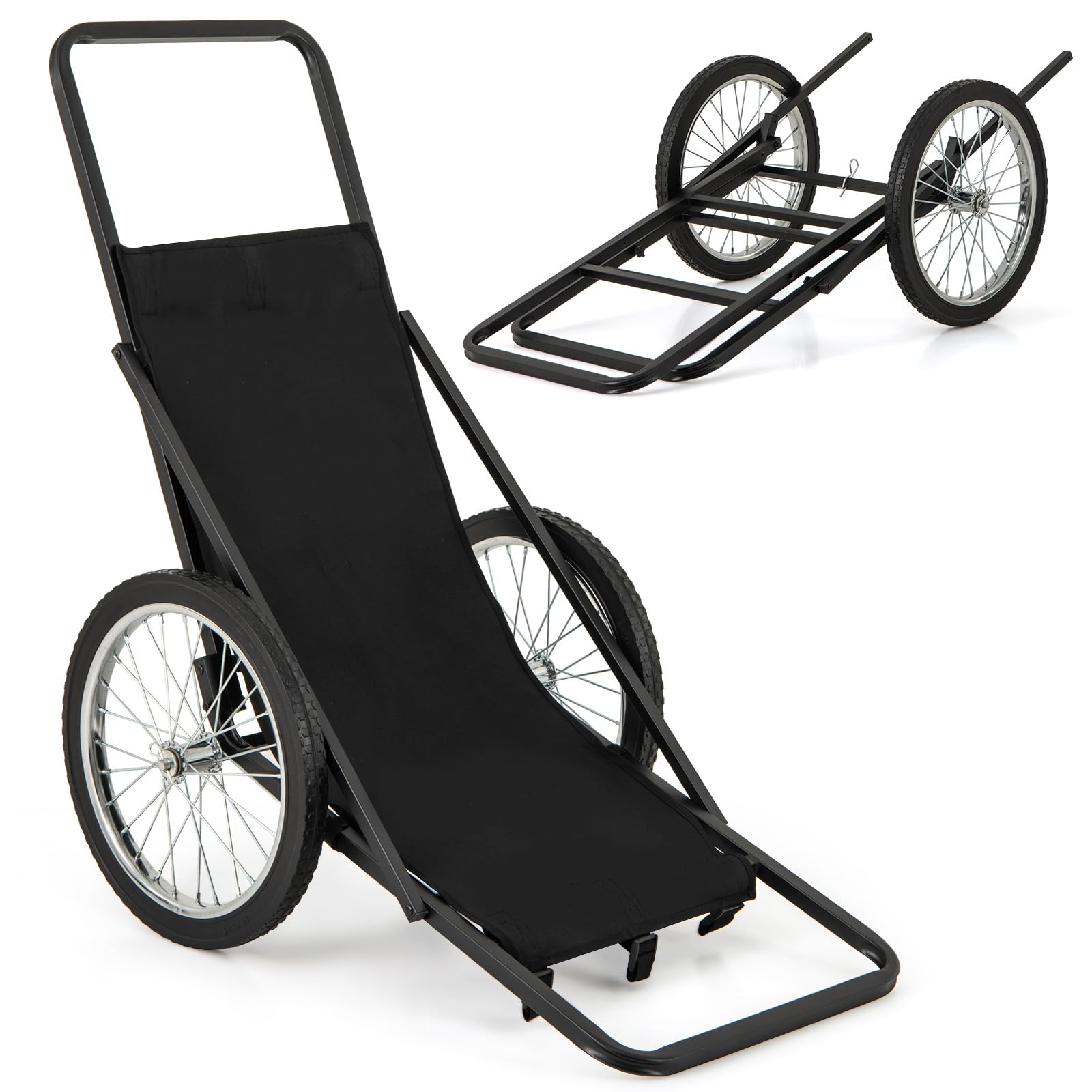 Folding Deer Cart with Polyester Liner, 550 LBS Heavy-Duty Hunting Game Hauler with 20