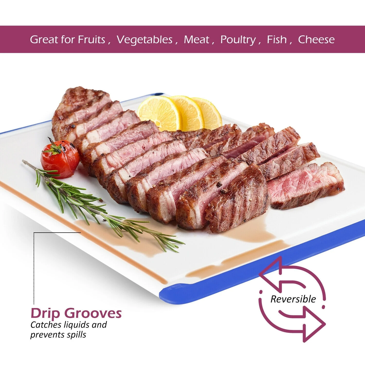 Plastic Cutting Boards - Large 18 x 12 Inch Rubber Cutting Board with Juice Grooves, Non-Slip, Dishwasher Safe Cutting Boards