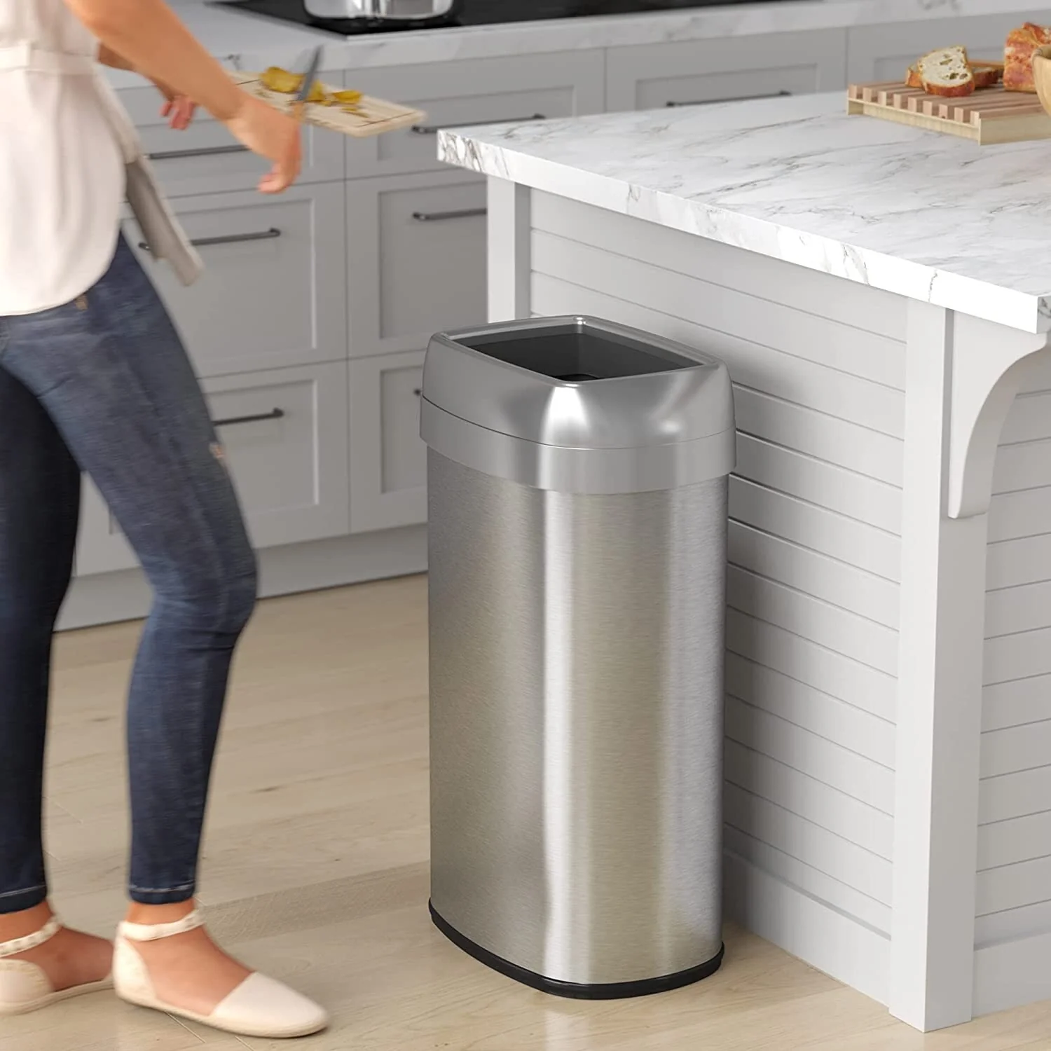 iTouchless 16 Gal Stainless Steel Oval Open Top Trash Can with Filters