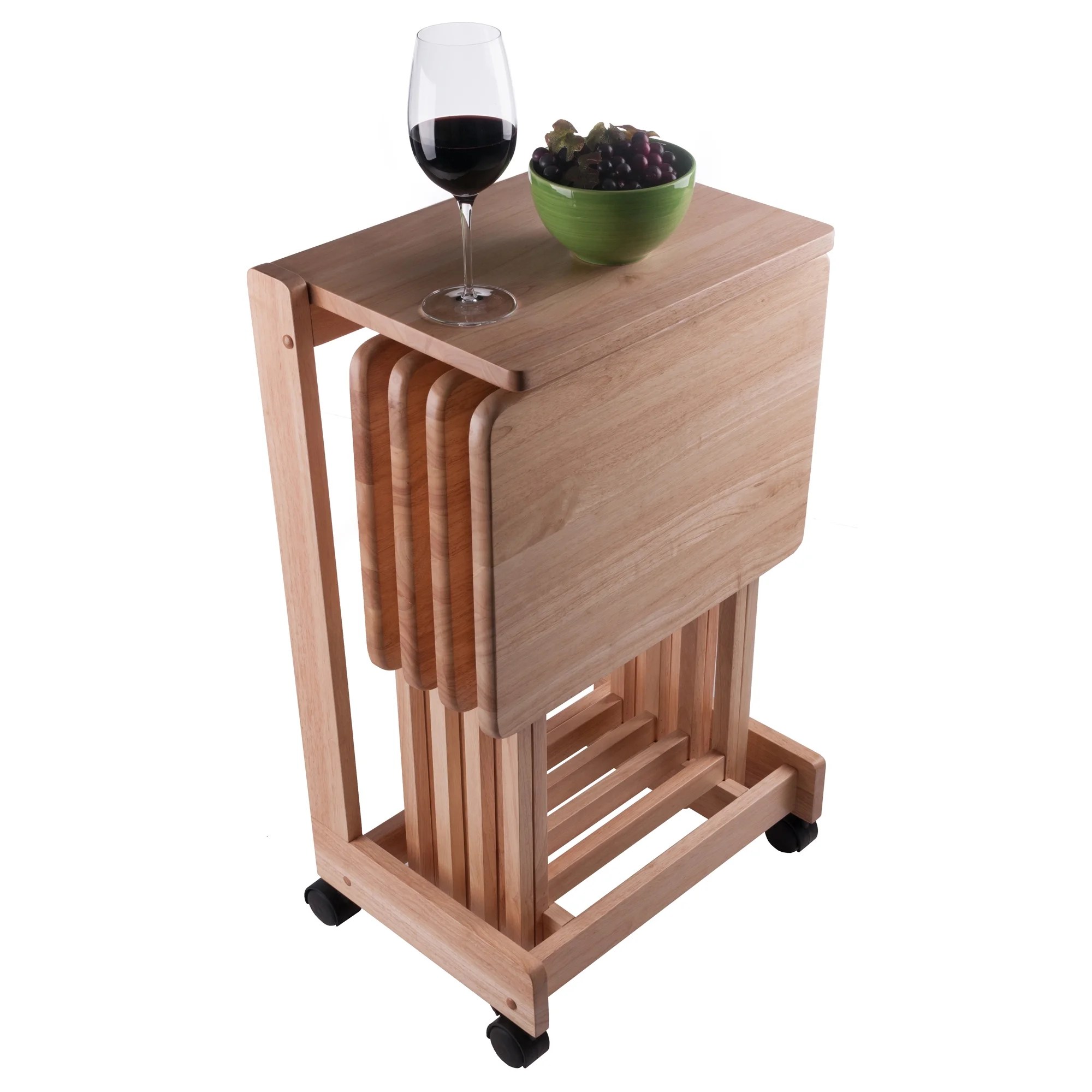Winsome Brienda 5-Piece Snack Table Set, Serving Cart, Natural Finish