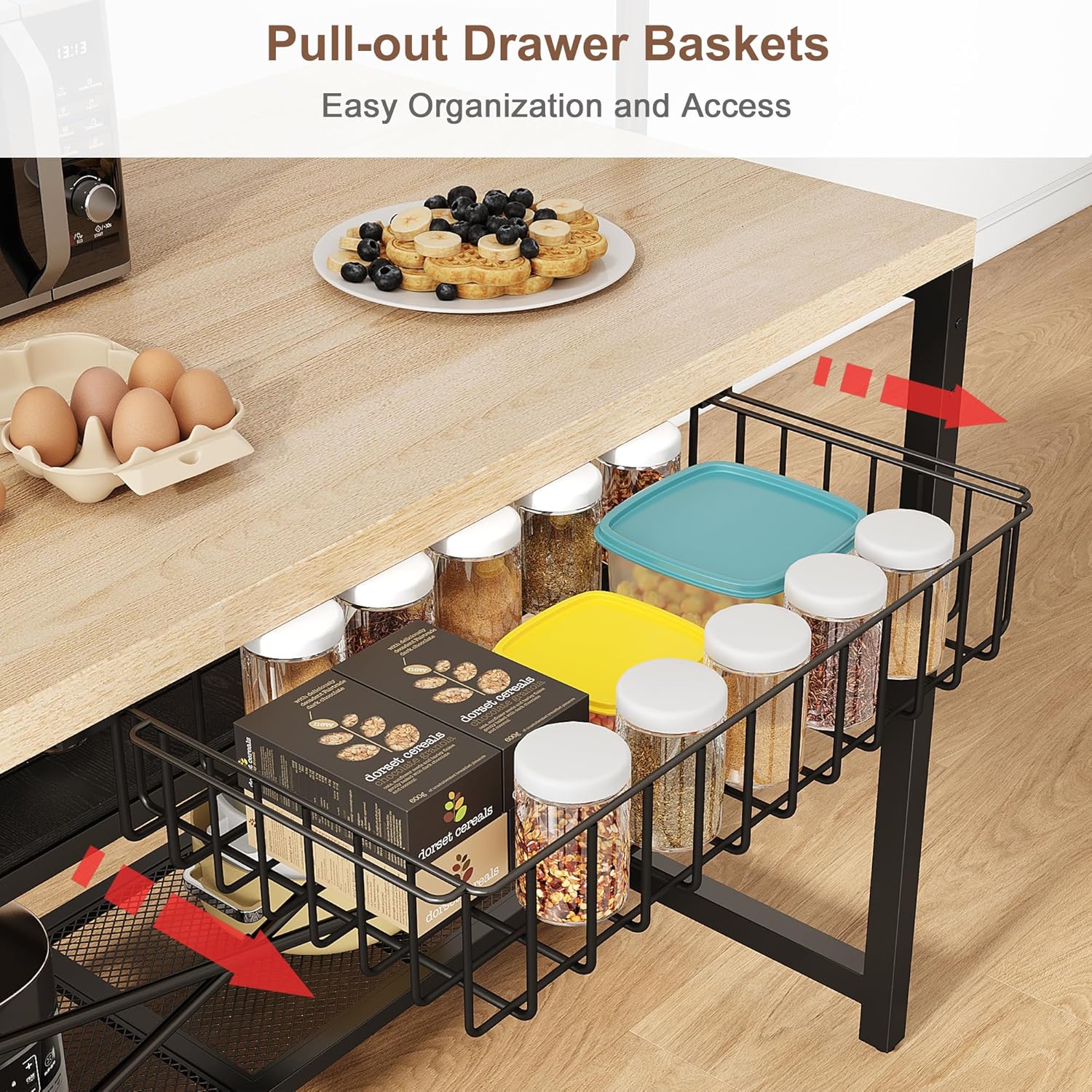 Kitchen Island, Kitchen Island with Storage, Bakers Rack, Island Table for Kitchen, Bakers Rack with Storage, Large Kitchen Island Table, Coffee Bar Table with Shelf,5 Racks,Pear Wood White