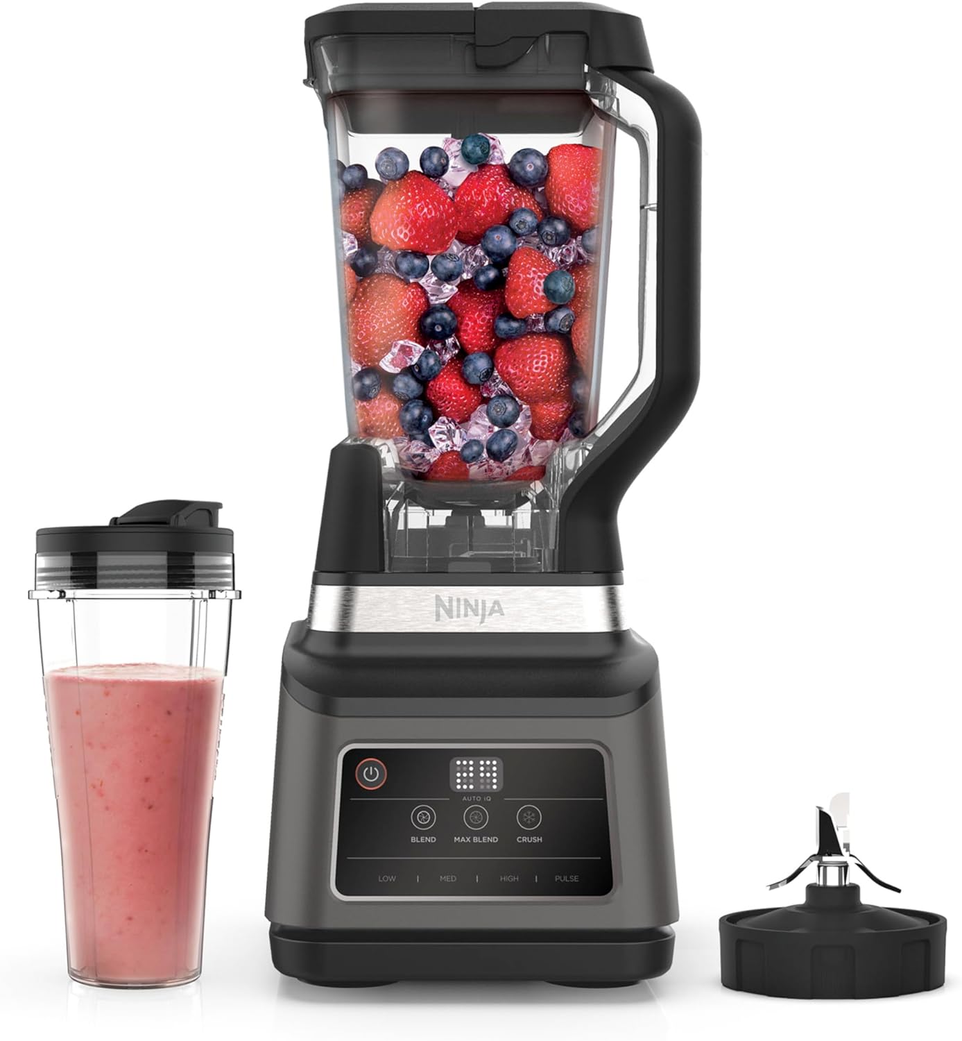 Ninja Mixer mit 2 Programmen: Mixen & Max Mixen, Impulsfunktion, 2x 700ml Becher mit Ausgussdeckel, 1000W, spülmaschinenfest, Mixer Smoothie Maker, Auto-iQ, Schwarz BN495EU