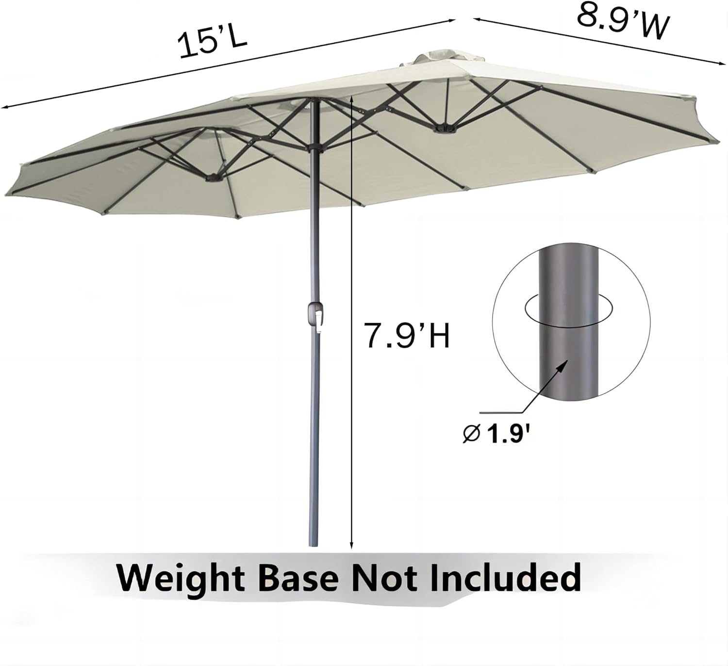 15ft Patio Umbrella with Solar Lights, Large Double Umbrella Outdoor, Rectangle 180''x106'' Umbrellas with 156 PCS LED Lights and Crank Handle for Backyard Deck Pool Shade in Black(1.9