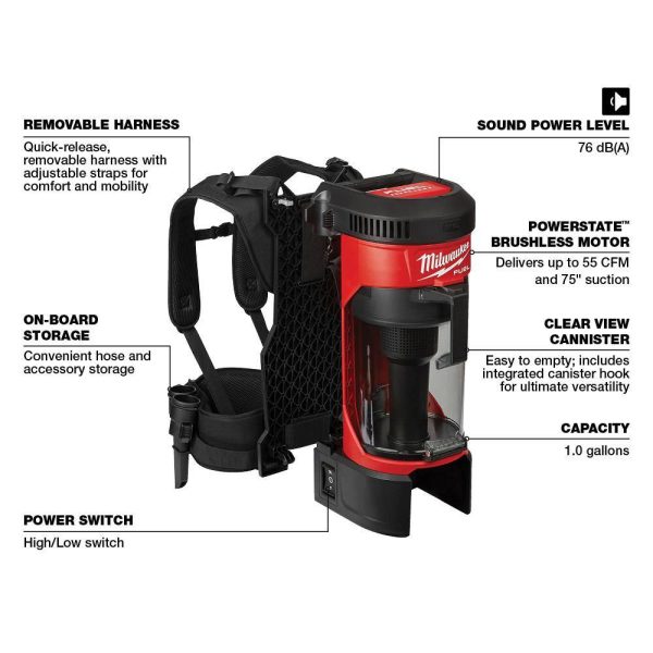0885-20-48-11-1850 M18 FUEL 1 Gal. 18-Volt Lithium-Ion Brushless Cordless 3-in-1 Backpack Vacuum W/ 5.0Ah Battery