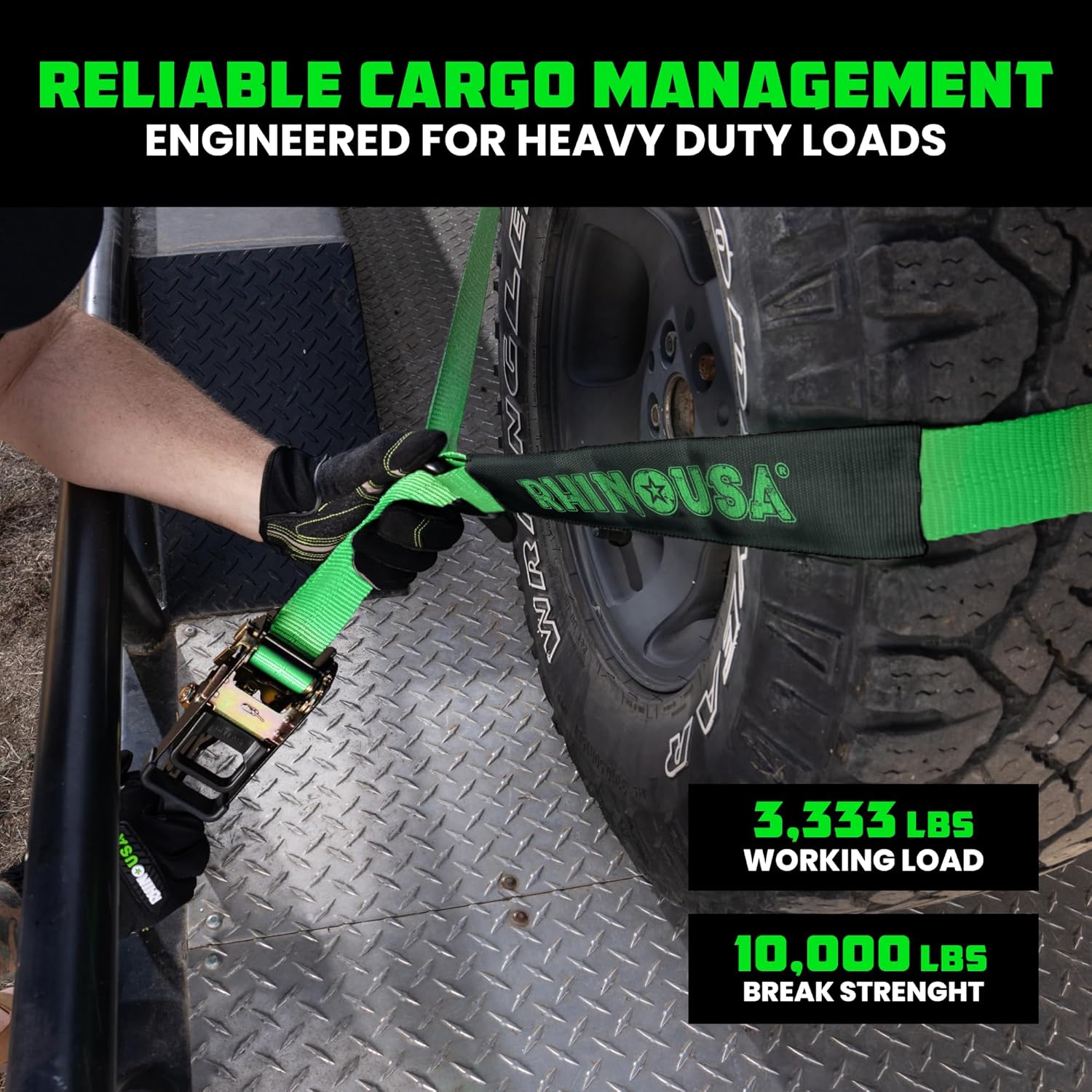 Car Tie Down Straps for Trailers with Flat Hooks (4-Pack) - 2 Inch x 8 Feet (10,000lb Break Strength) - Heavy Duty T-Handle Car Lasso Tire Straps for Trailer & UTV - Black