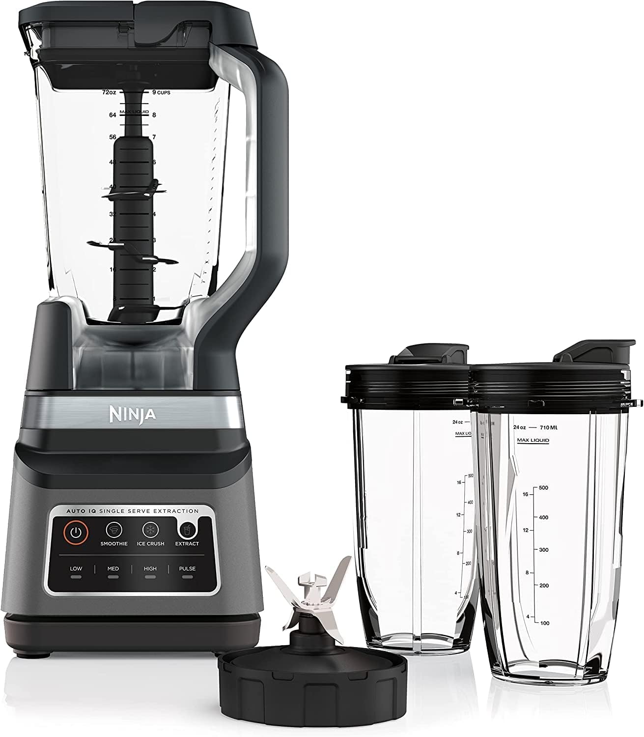 2025 BN801 Professional Plus Kitchen System, 1400 WP, 5 Functions for Smoothies, Chopping, Dough & More with Auto IQ, 72-oz.* Blender Pitcher, 64-oz. Processor Bowl, (2) 24-oz. To-Go Cups, Grey