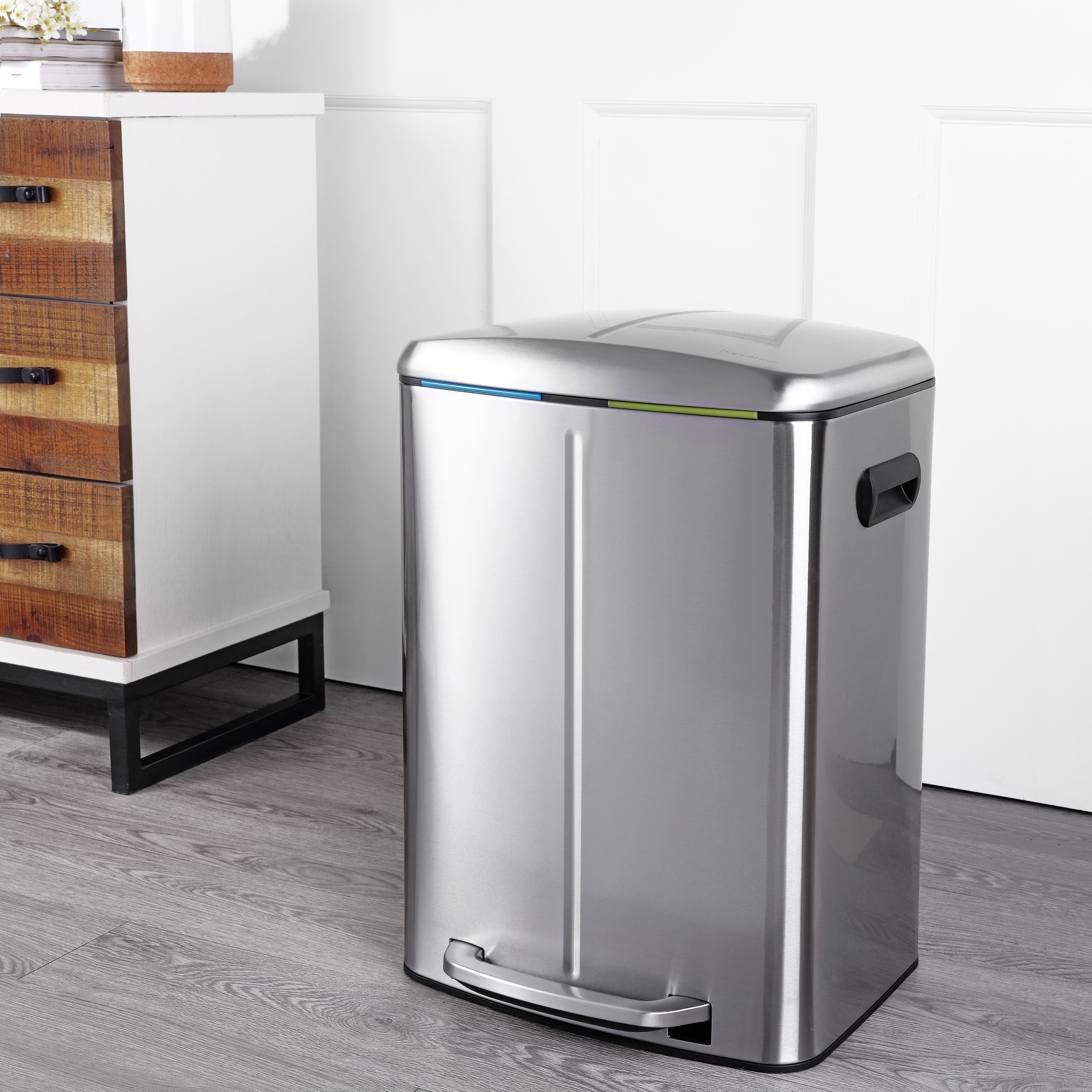 happimess 10.6-Gallon Double Bucket Trash Can with Soft Close Lid