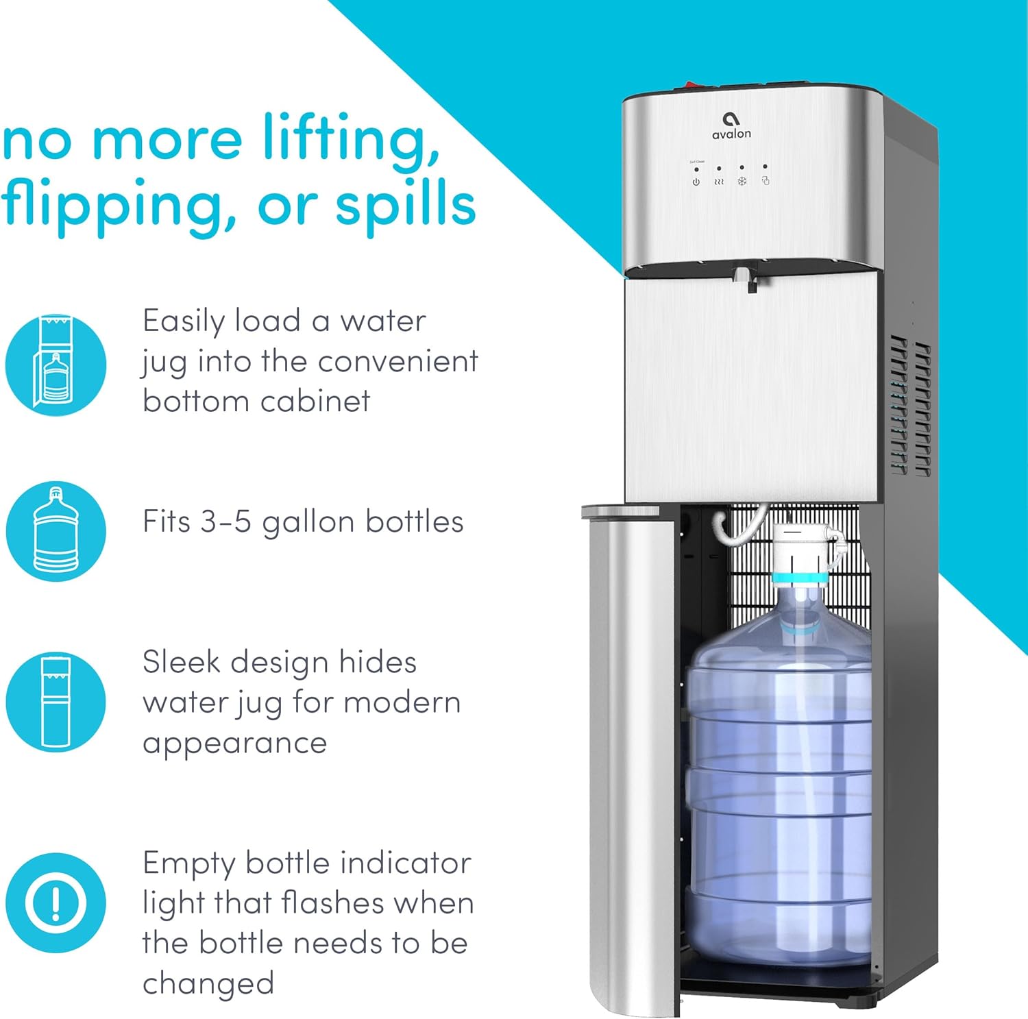 Limited Edition Self Cleaning Water Cooler Water Dispenser - 3 Temperature Settings - Hot, Cold & Room Water, Durable Stainless Steel Construction, Bottom Loading - UL Listed-Avalon