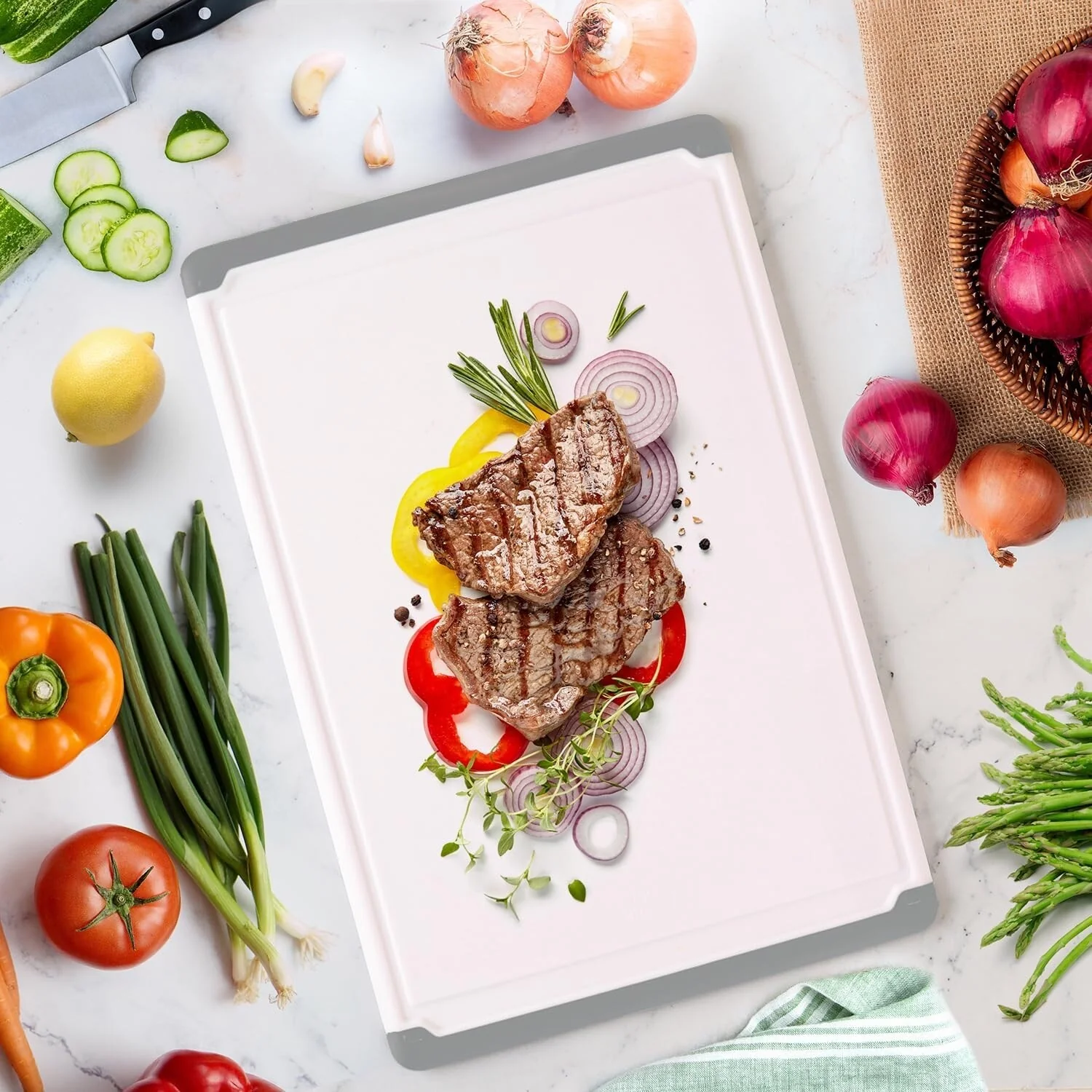 Plastic Cutting Boards - Large 18 x 12 Inch Rubber Cutting Board with Juice Grooves, Non-Slip, Dishwasher Safe Cutting Boards