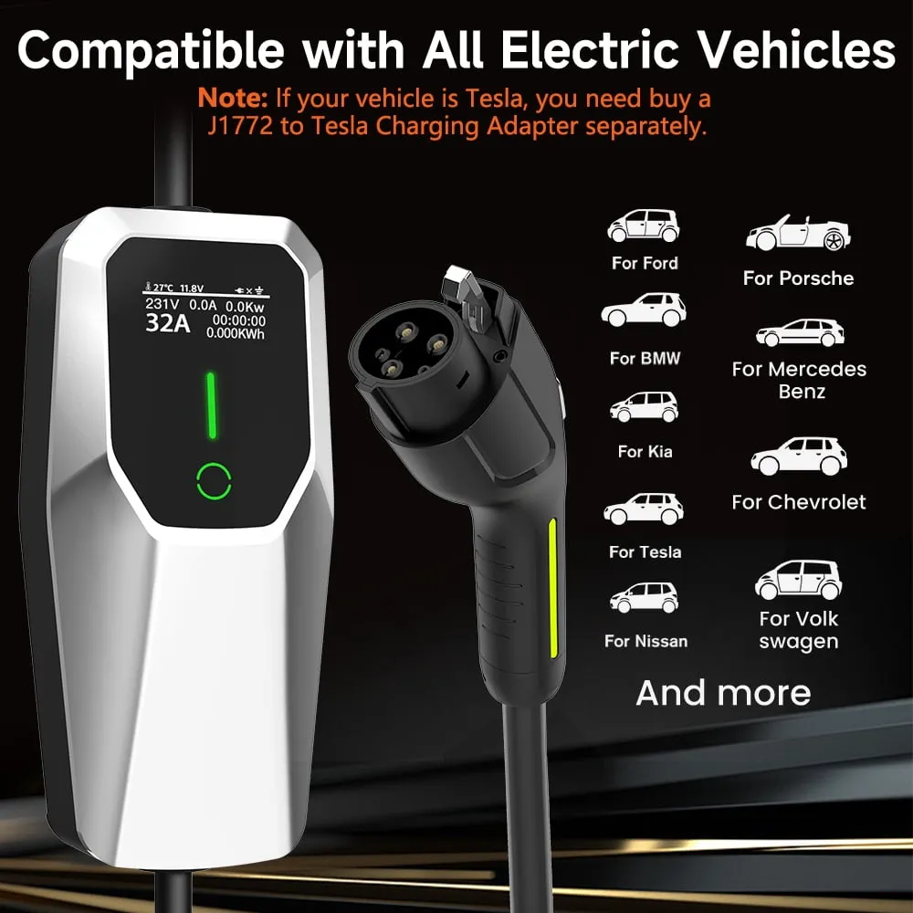 32 Amp Level 1&2 Portable EV Charger ,26FT Cable NEMA 14-50 Plug for Electric Car Home Charging Station 7.68KW