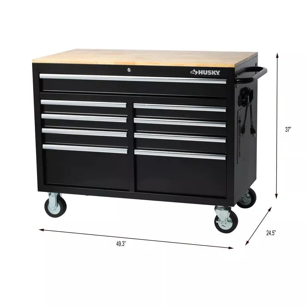 2025 46 in. W x 24 in. D 9-Drawer Gloss Black Deep Tool Chest Mobile Workbench