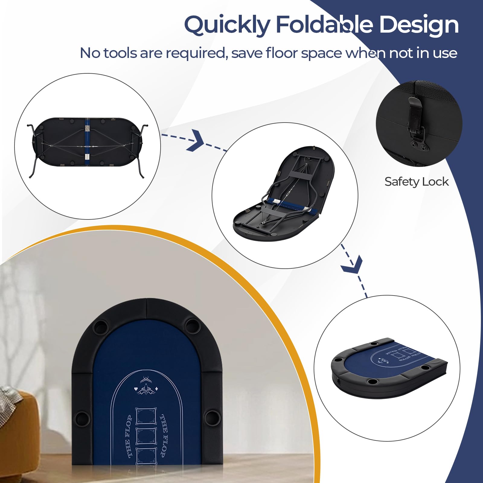 72” Poker Table Foldable, 8 Players Card Board Game Table w/Deep Metal Cup Holders