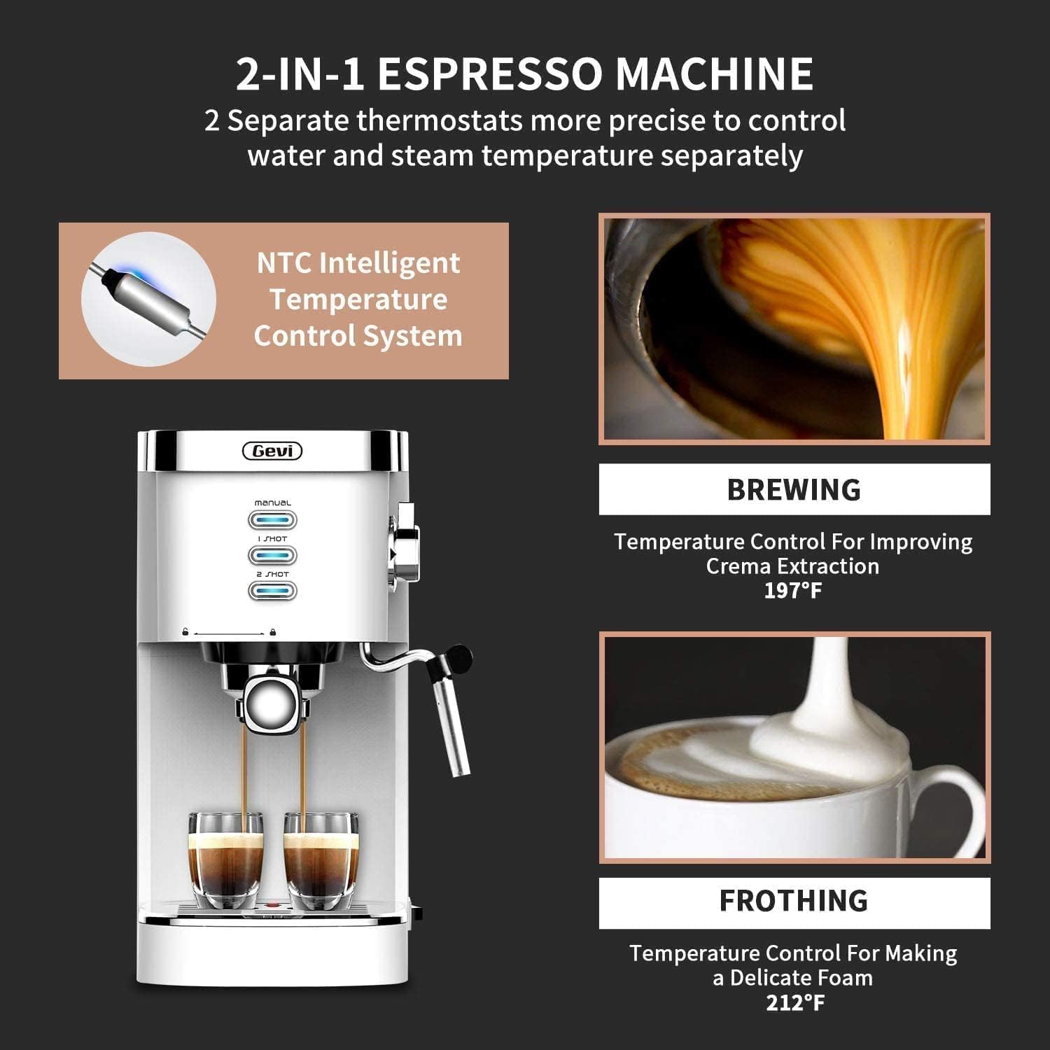 Espresso machine with milk frother, 1.2L water tank, 1350W