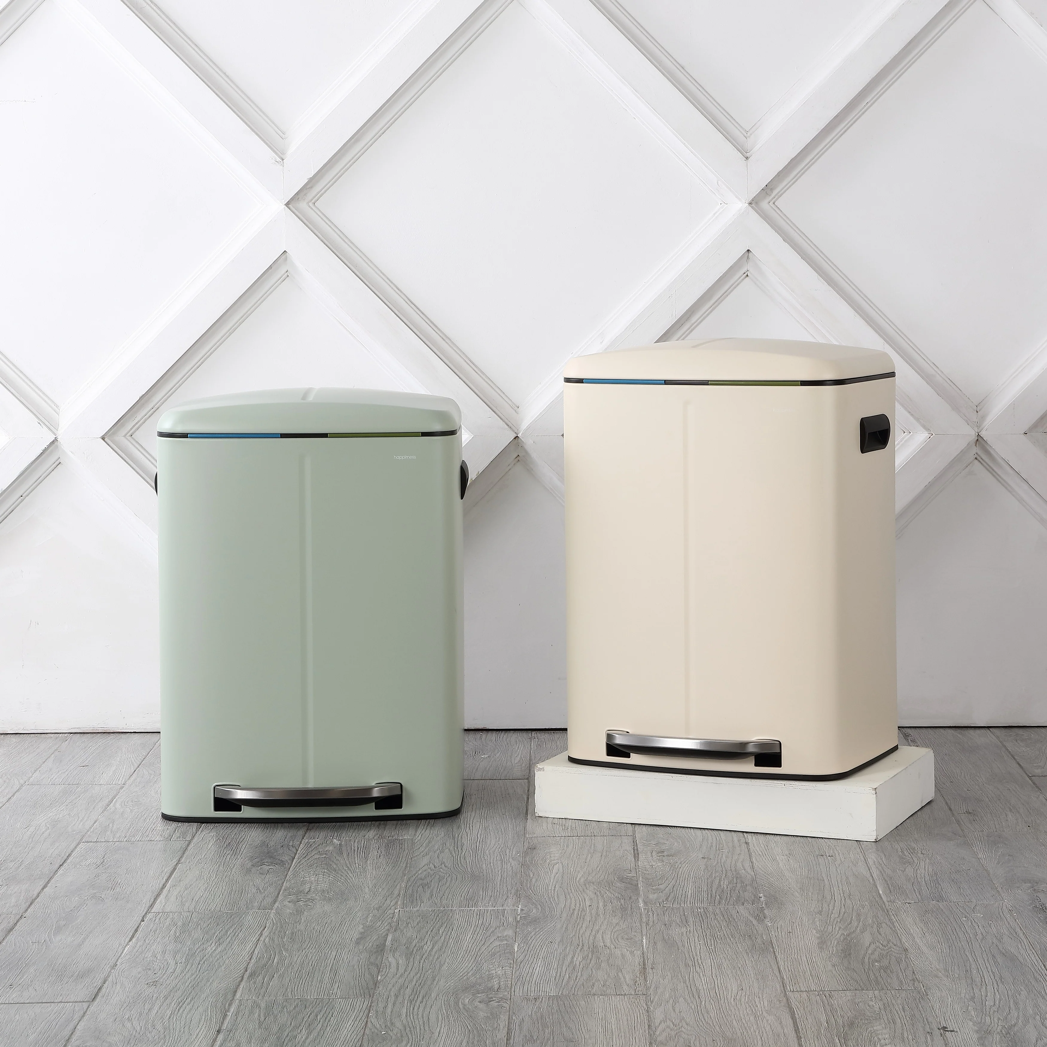 happimess 10.6-Gallon Double Bucket Trash Can with Soft Close Lid