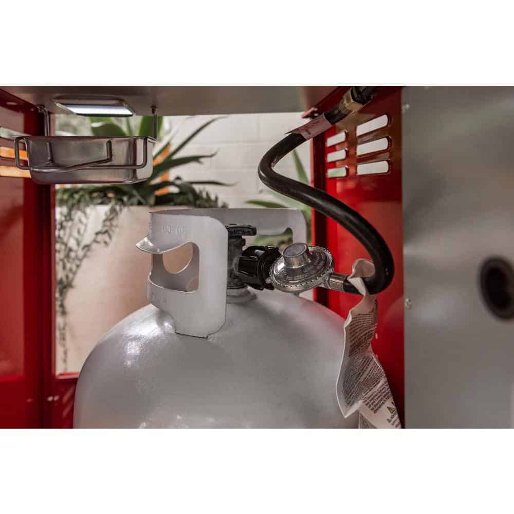 2-Burner Propane Gas Grill, Red – Stainless Steel, 28,000 BTUs, Compact Design