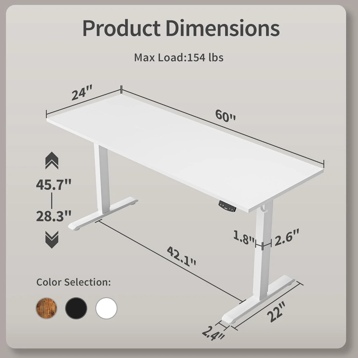 Electric Standing Desk 48 x 24 Inches Height Adjustable Desk