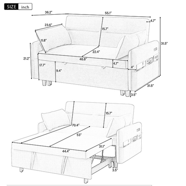 Loveseats Sofa Couch with Adjsutable Backrest