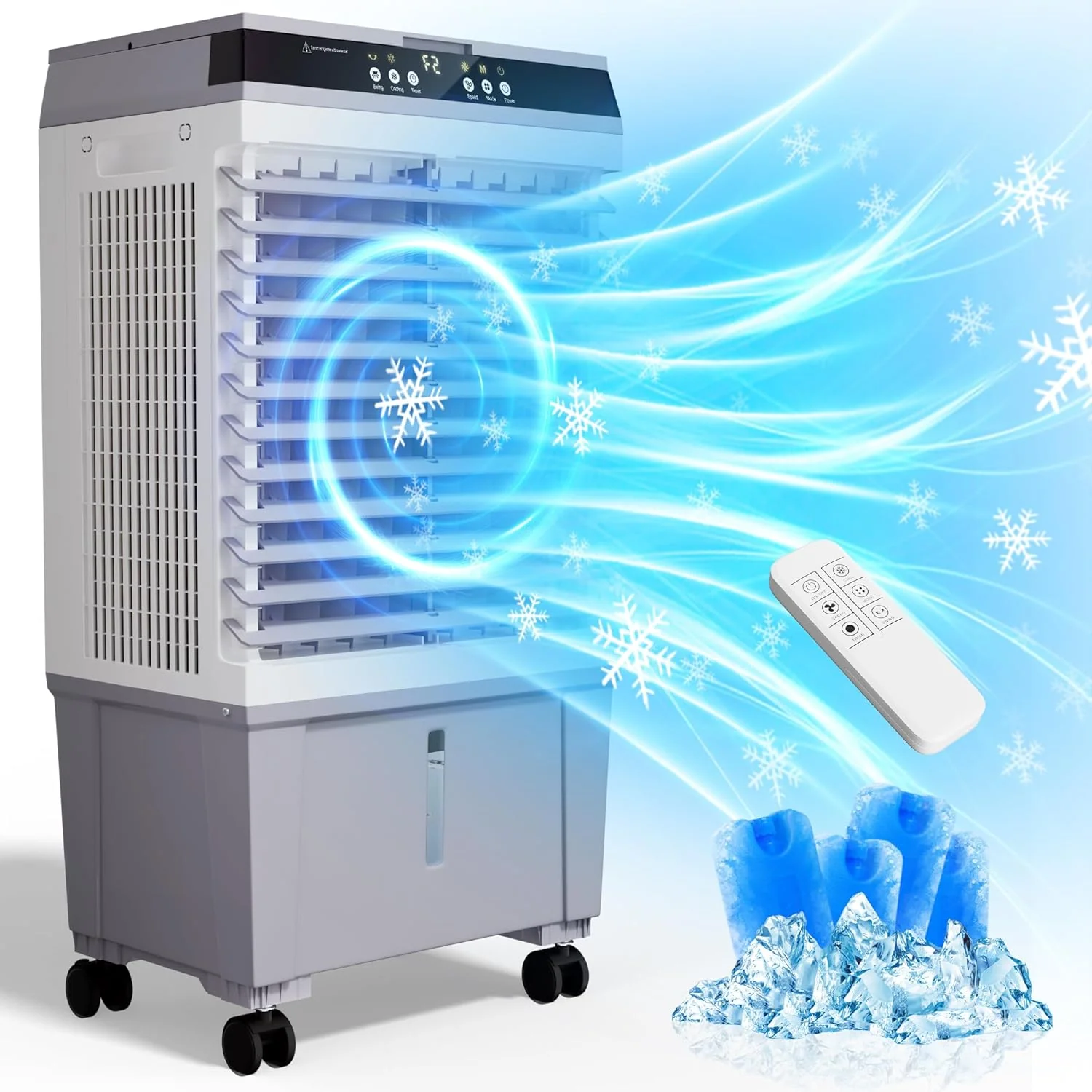 Swamp Cooler Air Conditioner, Evaporative Air Cooler with 5.3 Gallon Water Tank, 4 Ice Box, Remote, 12H Timer, 120掳Oscillation, Portable Cooling Fan with 3 Speeds for Bedroom Home Office