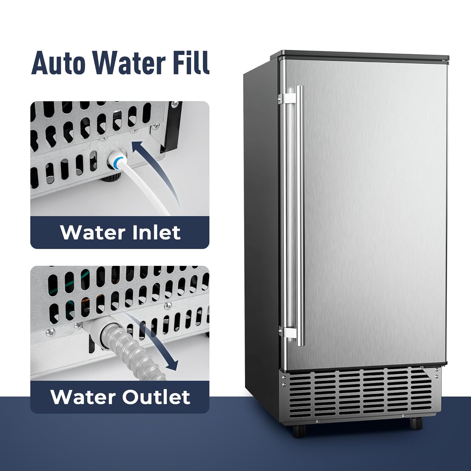 Commercial Under Counter Ice Maker Machine, 80Lbs/Day with 24lbs Ice Storage, Built-in Drain Pump/Automatic Cleaning/Timing Setting/Smart LCD Panel, Ideal for Both Home and Commercial Use