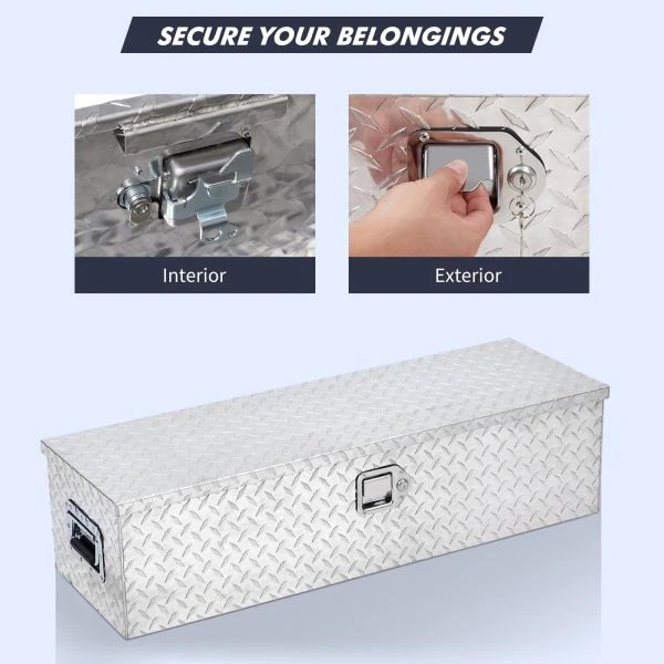 48 Inch Diamond Plate Truck Bed Tool Box with Shelf Silver