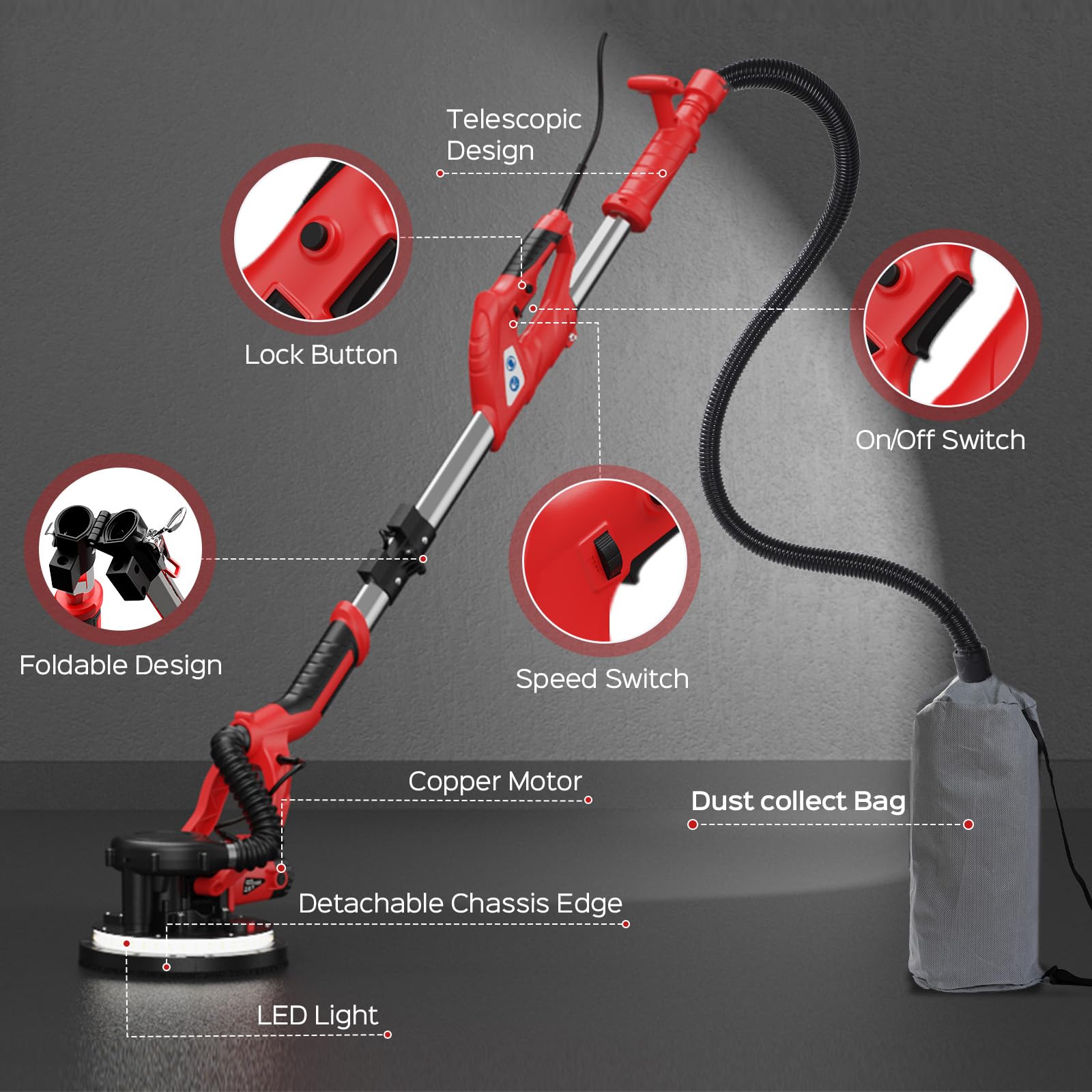 IMQUALI Drywall Sander with Vacuum Dust Collector