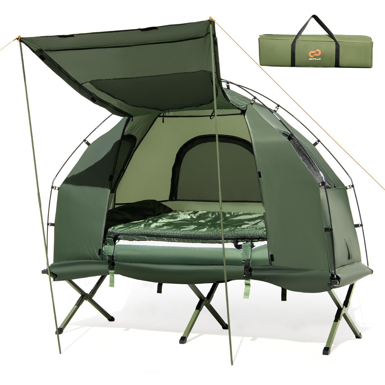 Camping Tent Cot, 5-in-1 Folding Camping Bed with Air Mattress, Pillow, Sleeping Bag, Waterproof Elevated Tent Shelter