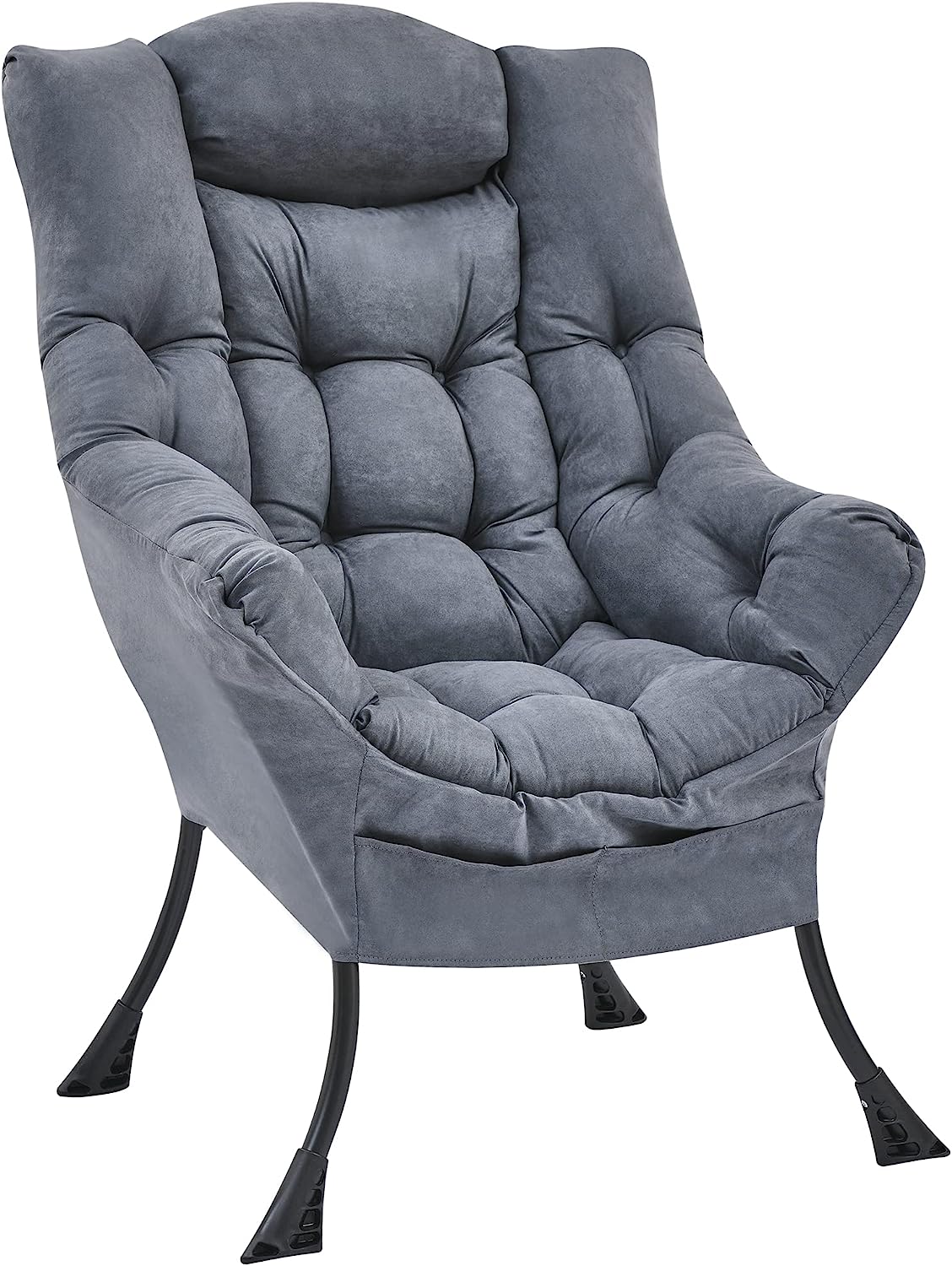2025 Living and More High Back Sofa Chair, Modern Fabric Lazy Chair, Accent Contemporary Lounge Chair, Cool Grey