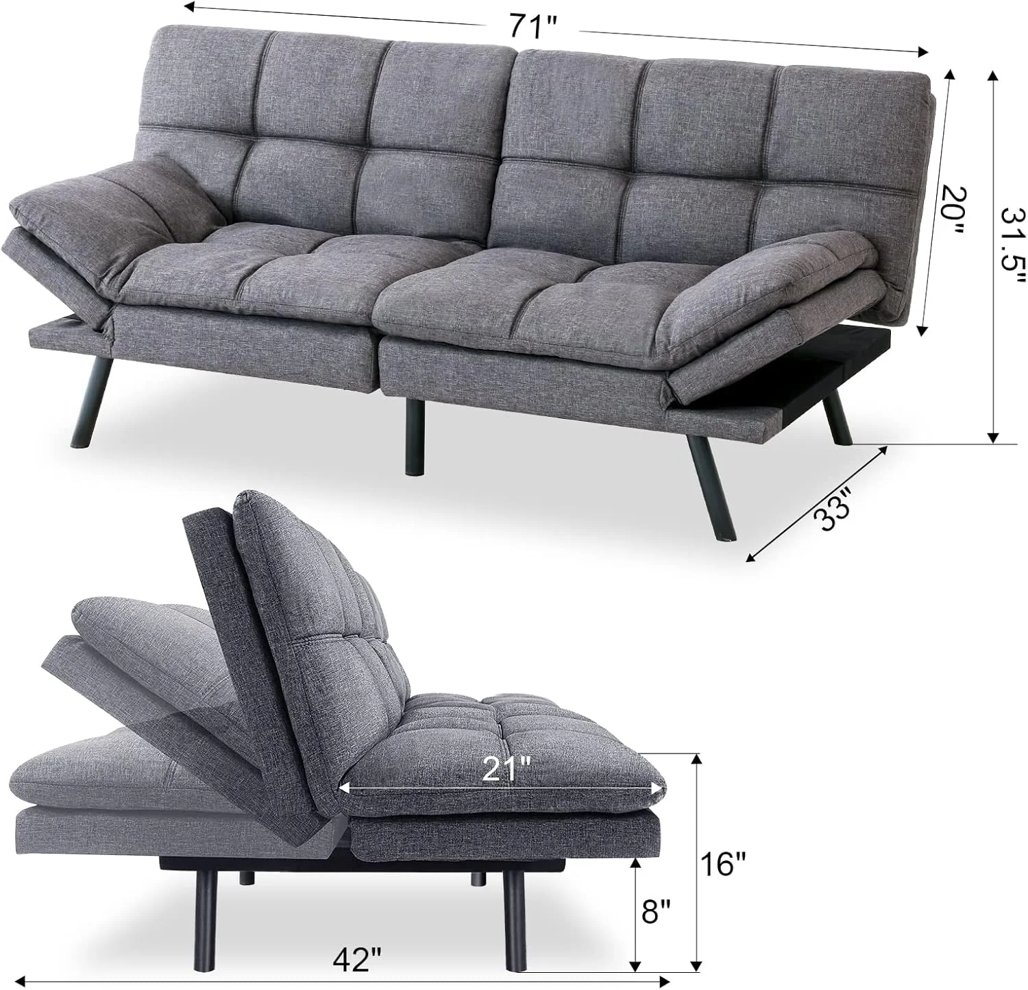2025 Futon Sofa Bed, Memory Foam Sofa Bed Couch