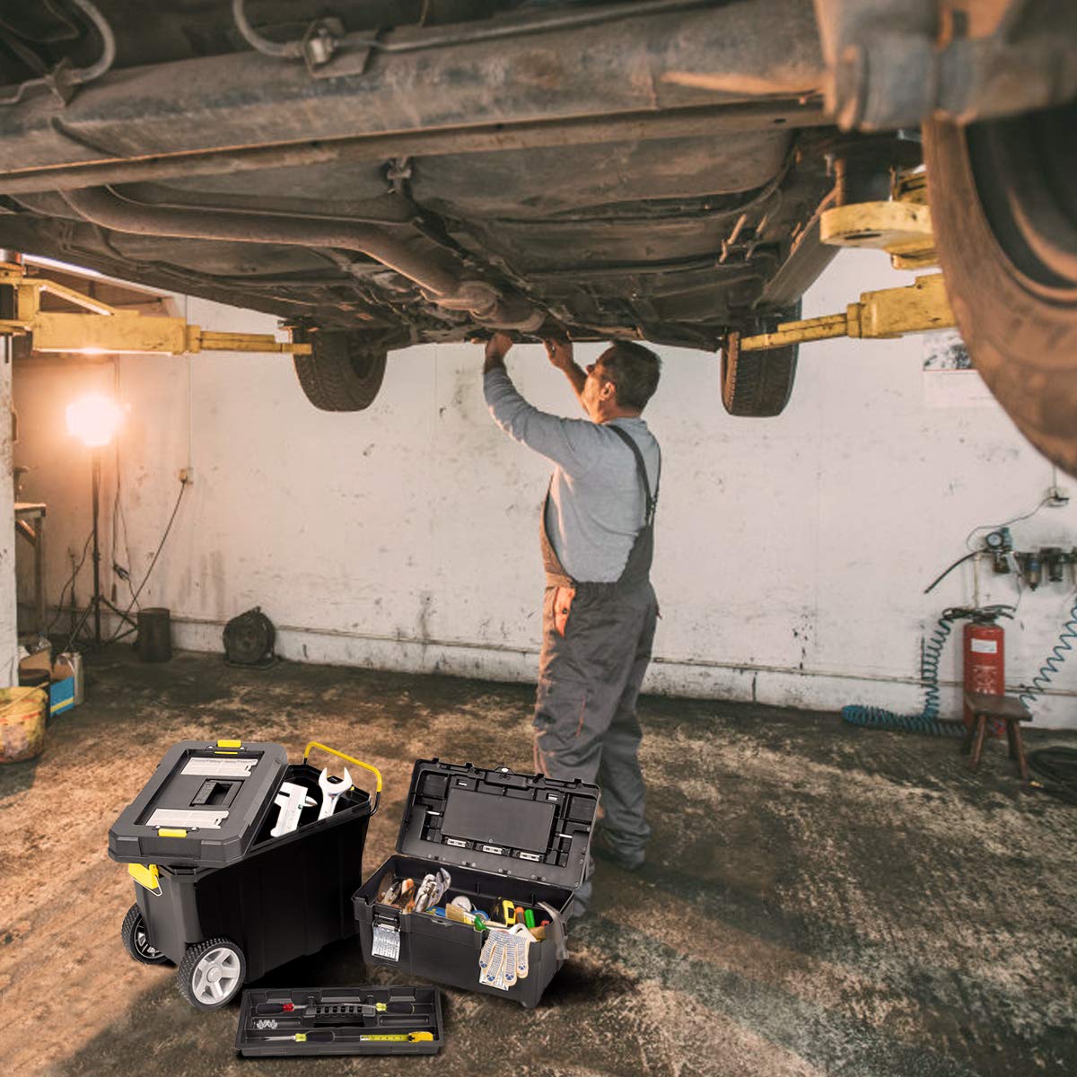 2025 2-in-1 Tool Box Portable Rolling Toolbox Storage Solution Multi-Purpose Plastic Organizer Set