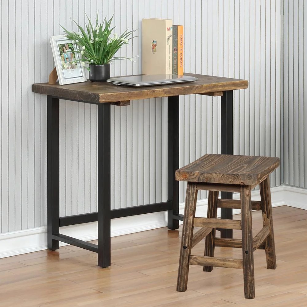 Alaterre Furniture Pomona 32 in. Compact Writing Desk with Solid Wood Top and Metal Frame – Rustic Industrial Style Small Home Office Desk, Natural