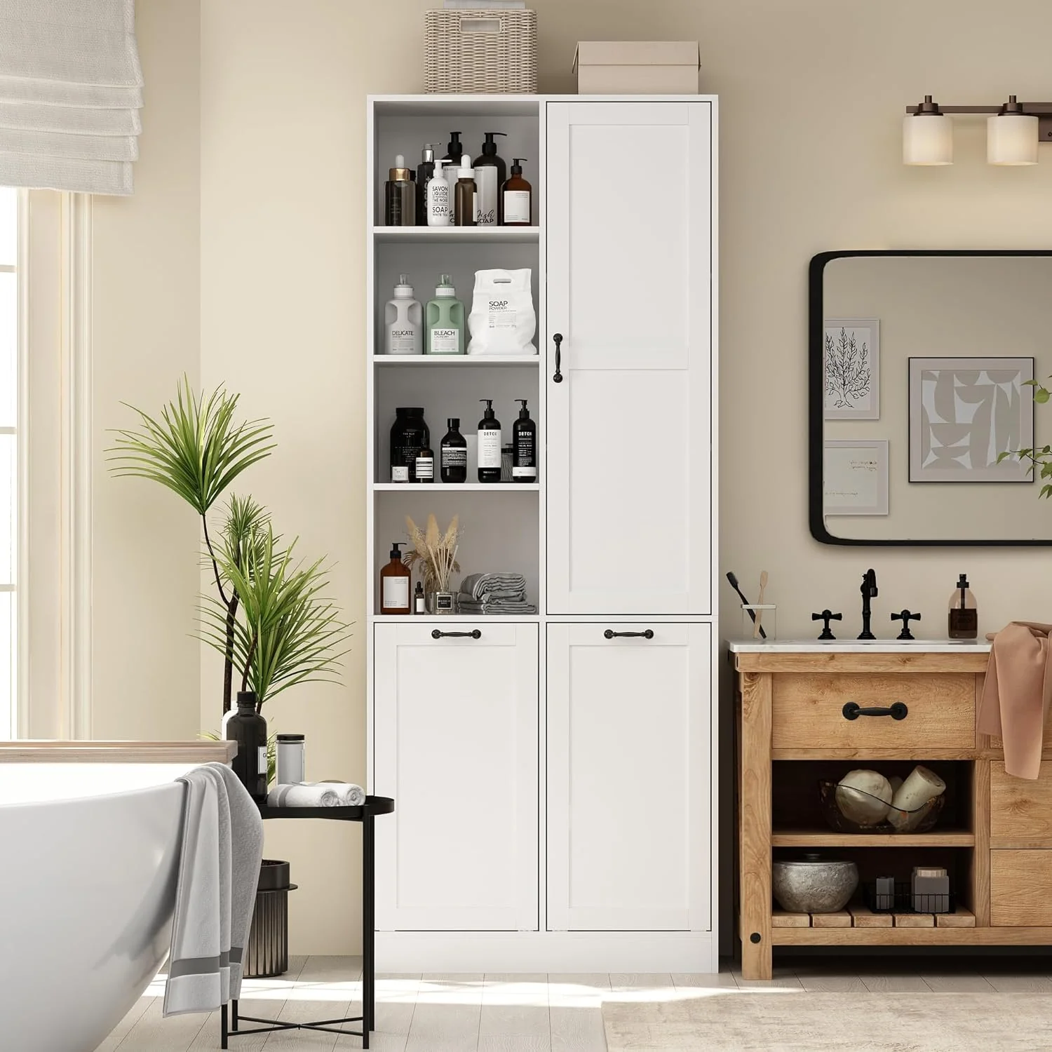 2025 Storage cabinet with laundry basket, display cabinet