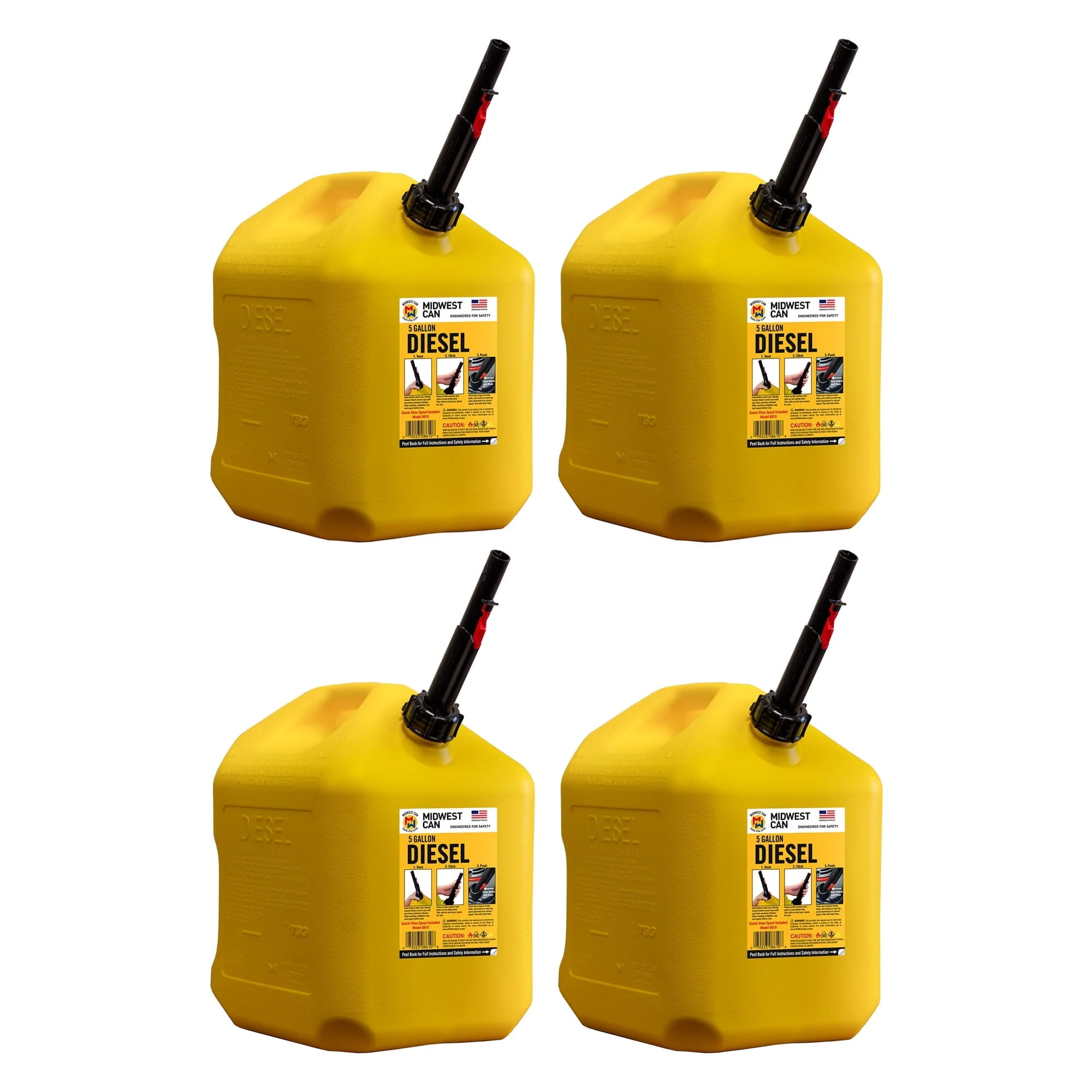 5 Gallon Diesel Can Fuel Container w/ Auto Shut Off (4 Pack)