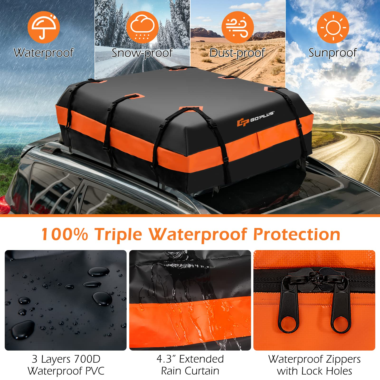 2025 Car Rooftop Cargo Carrier Bag, 21 Cubic 100% Waterproof Soft Car Roof Bag for All Vehicles with/Without Rack