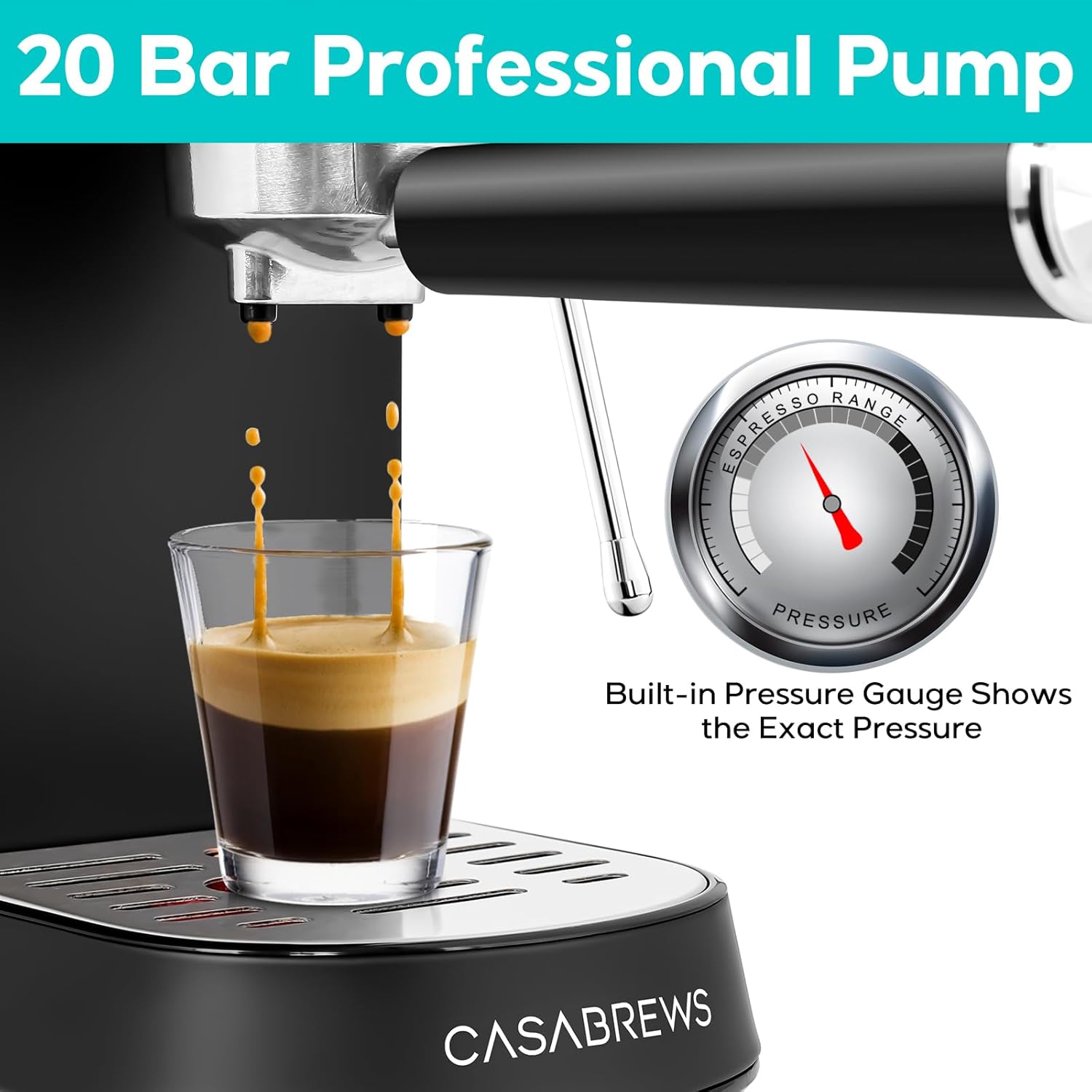 Espresso Machine 20 Bar, Compact Espresso Maker with Steam Milk Frother, Stainless Steel Coffee Machine with 34oz Removable Water Tank for Cappuccino, Latte, Silver