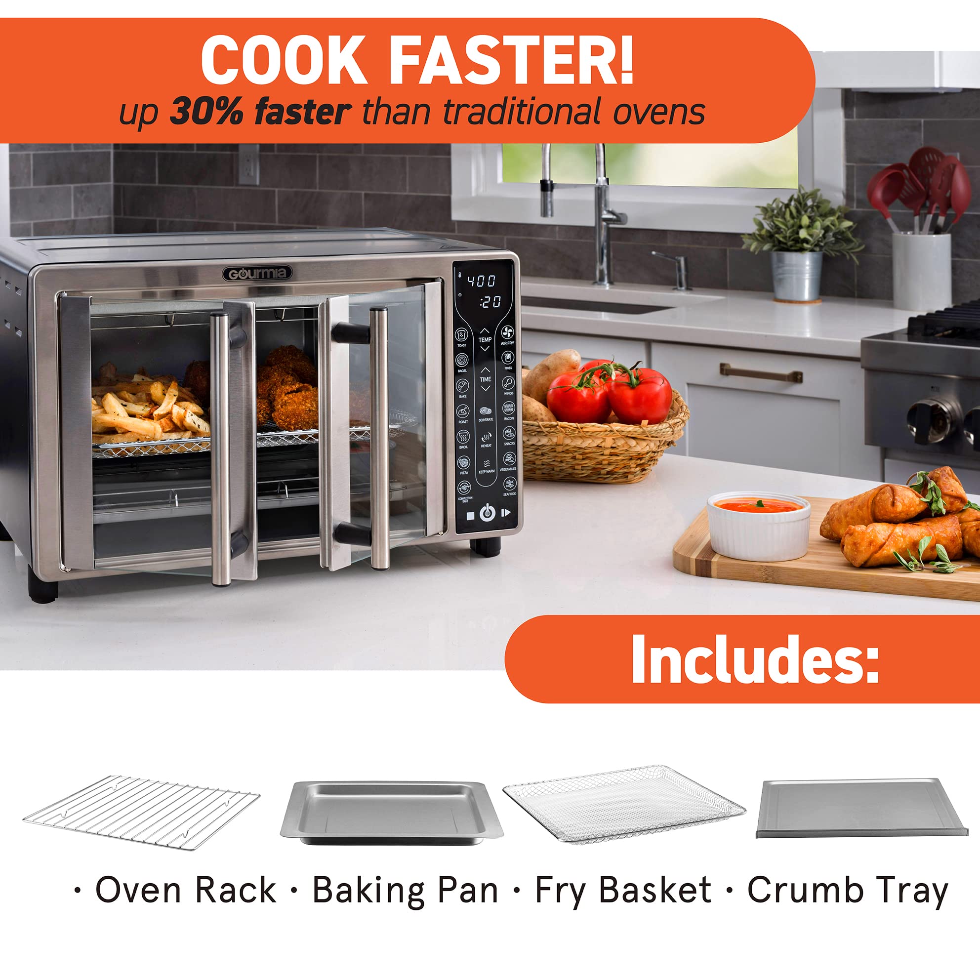 Gourmia Toaster Oven Air Fryer Combo 17 Cooking Presets