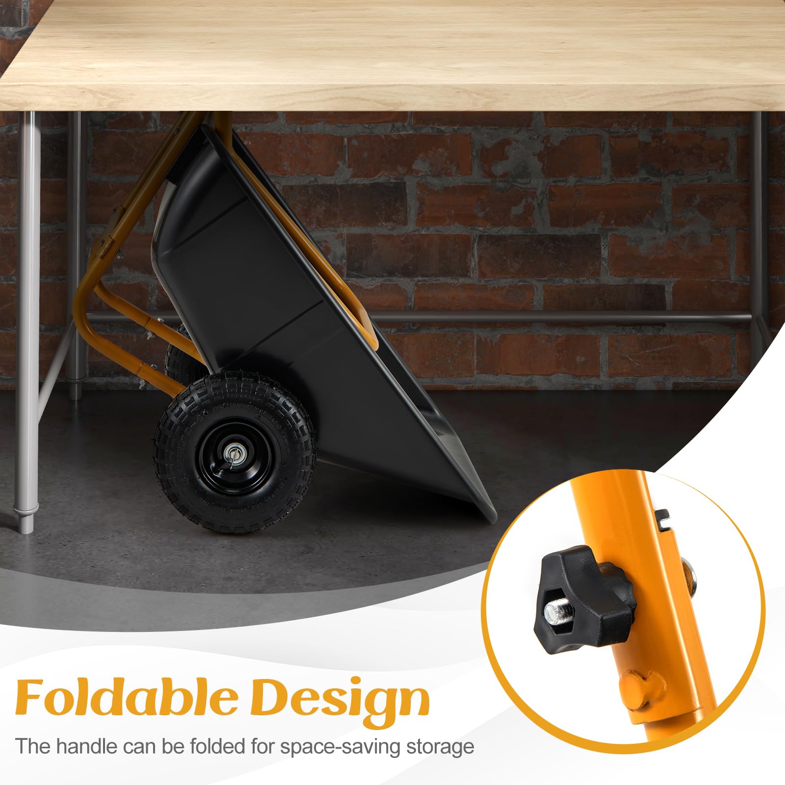 2025 Dual-Wheel Wheelbarrow, Heavy-Duty Garden Utility Cart w/Pneumatic Tires, 330LBS Capacity