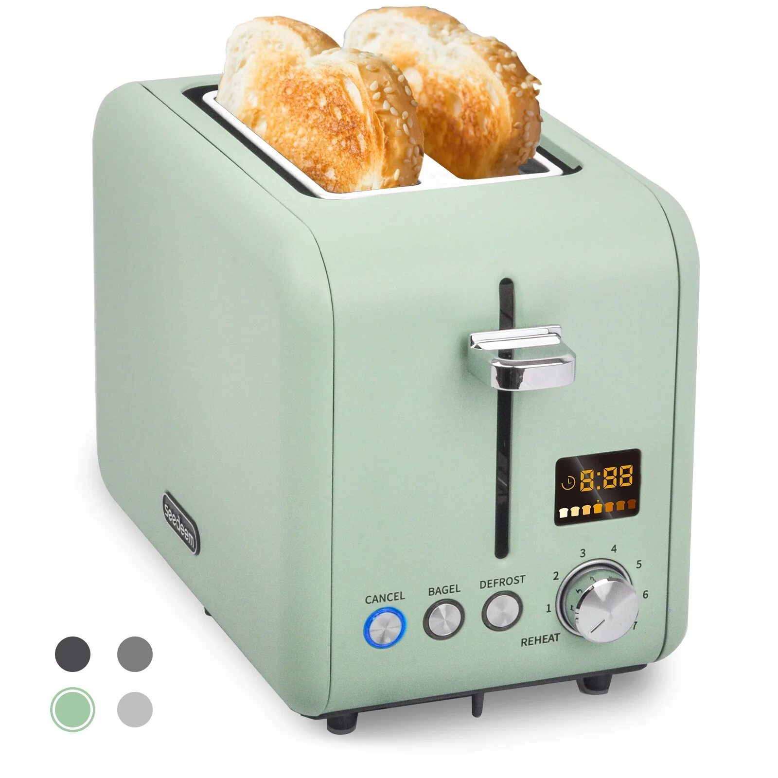 SEEDEEM Toaster 2 Slice, Stainless Steel Toaster with LCD Display