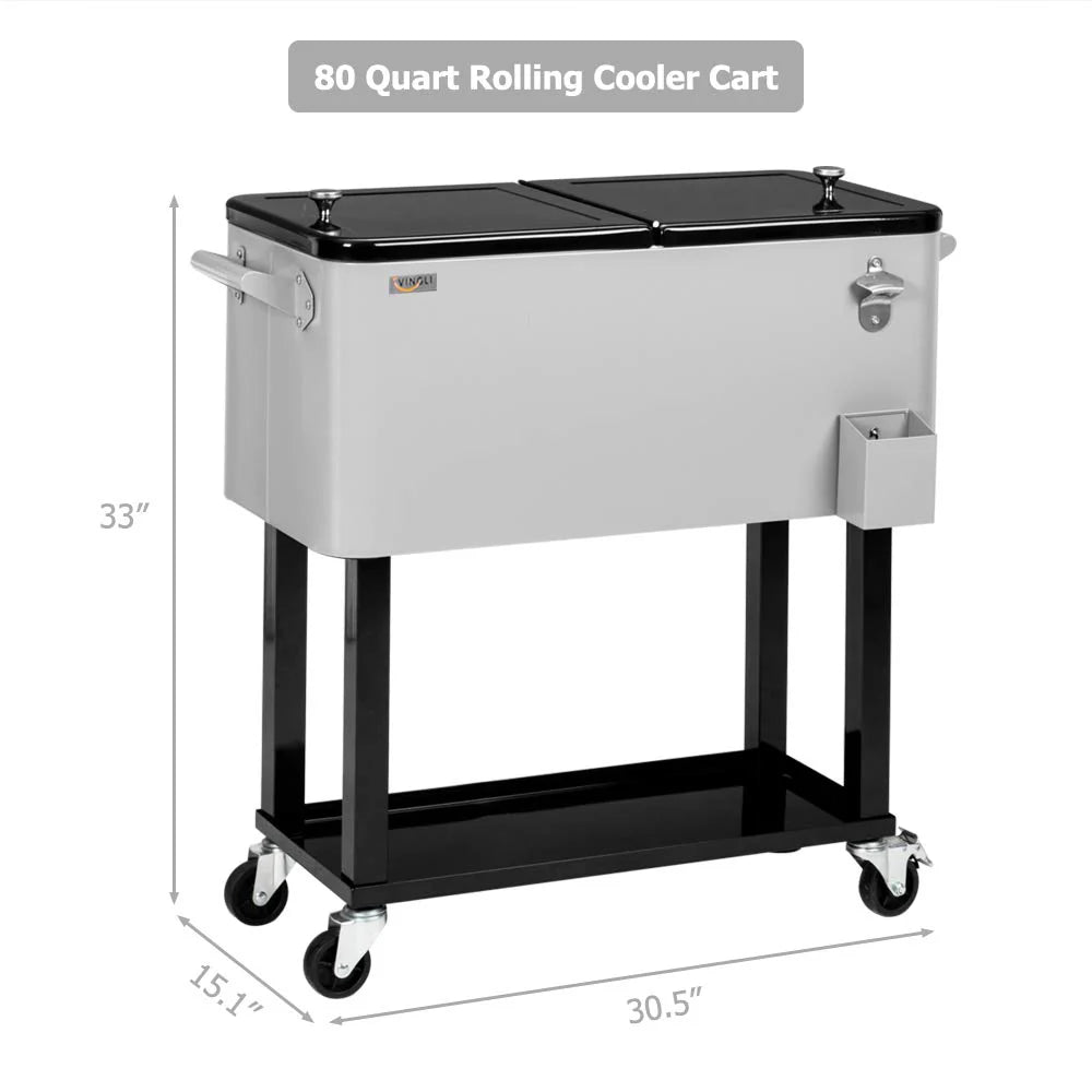 Portable 80 Quart Rolling Ice Chest with Shelf