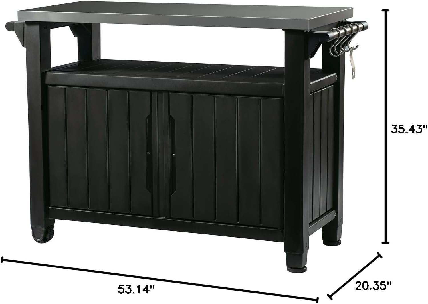 Keter Outdoor Rolling Table Cart for Food Prep, Storage, Bar & Grill, Dark Brown