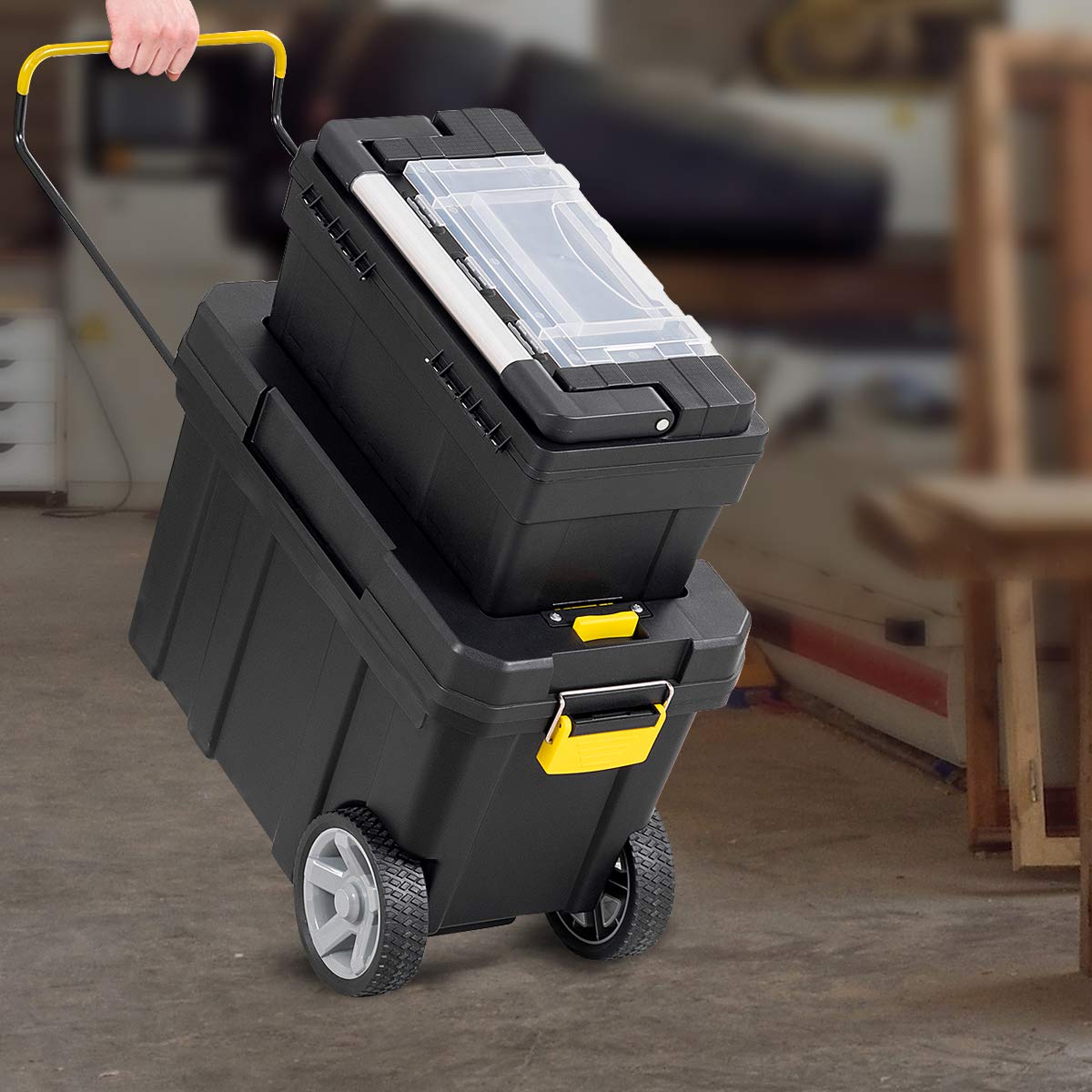 2025 2-in-1 Tool Box Portable Rolling Toolbox Storage Solution Multi-Purpose Plastic Organizer Set