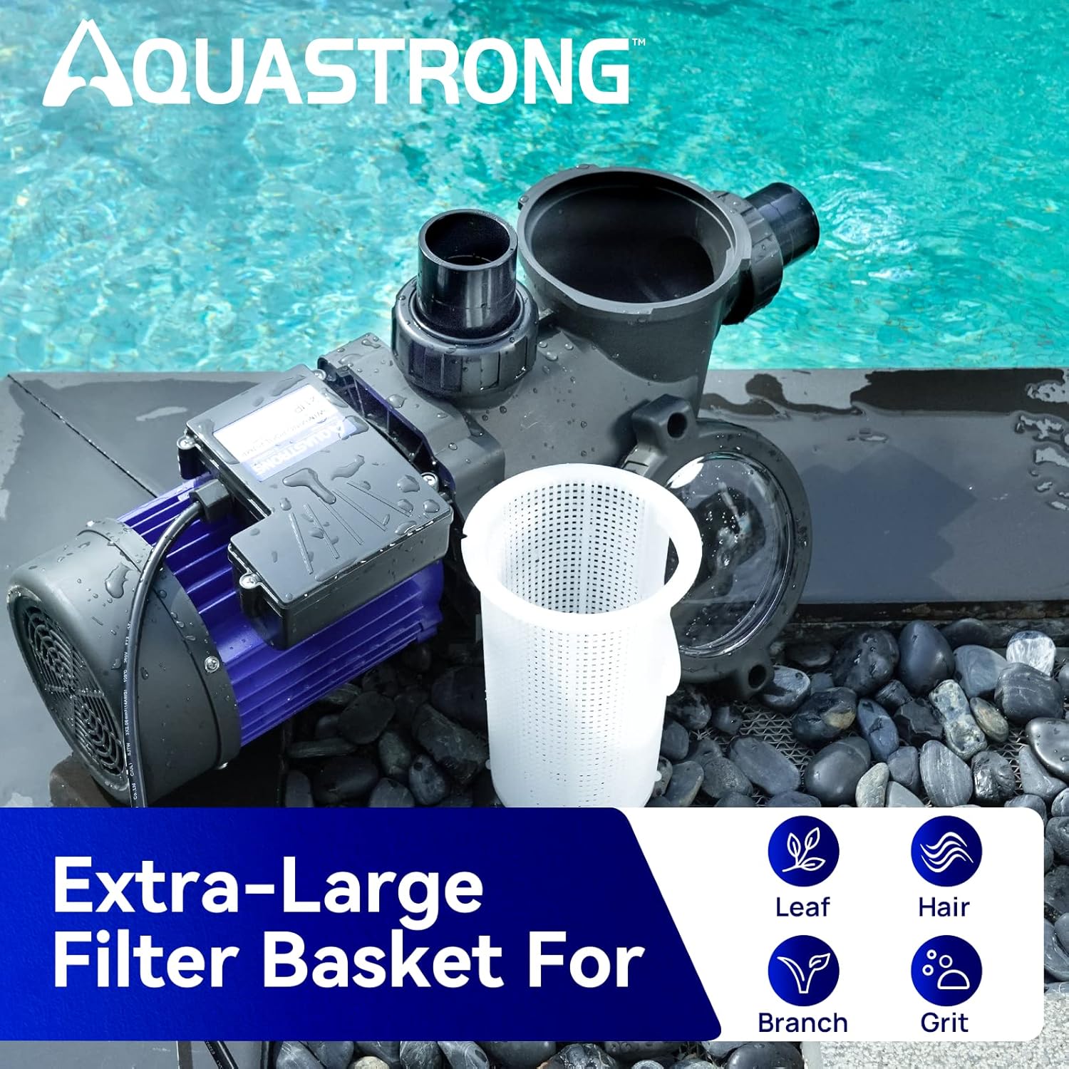 AQUASTRONG In/Above Ground Pool Pump, High Flow (with Timer, 2HP, 8917 GPH, 220V)