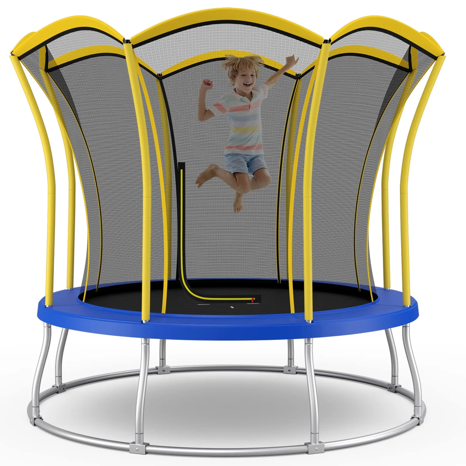 8FT/ 10FT Outdoor Trampoline, ASTM Approved Trampoline with Unique Flower Shape