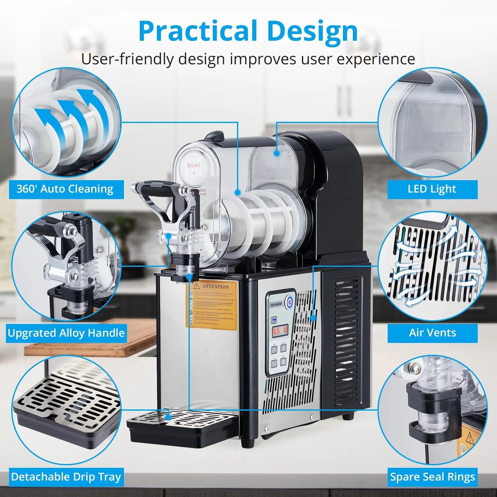 Commercial Slushie Machine 3L Stainless Steel Self-Cleaning Slushy Maker for Frozen Drinks,Snow Melting Ideal for Home,Coffee Shop,Restaurant