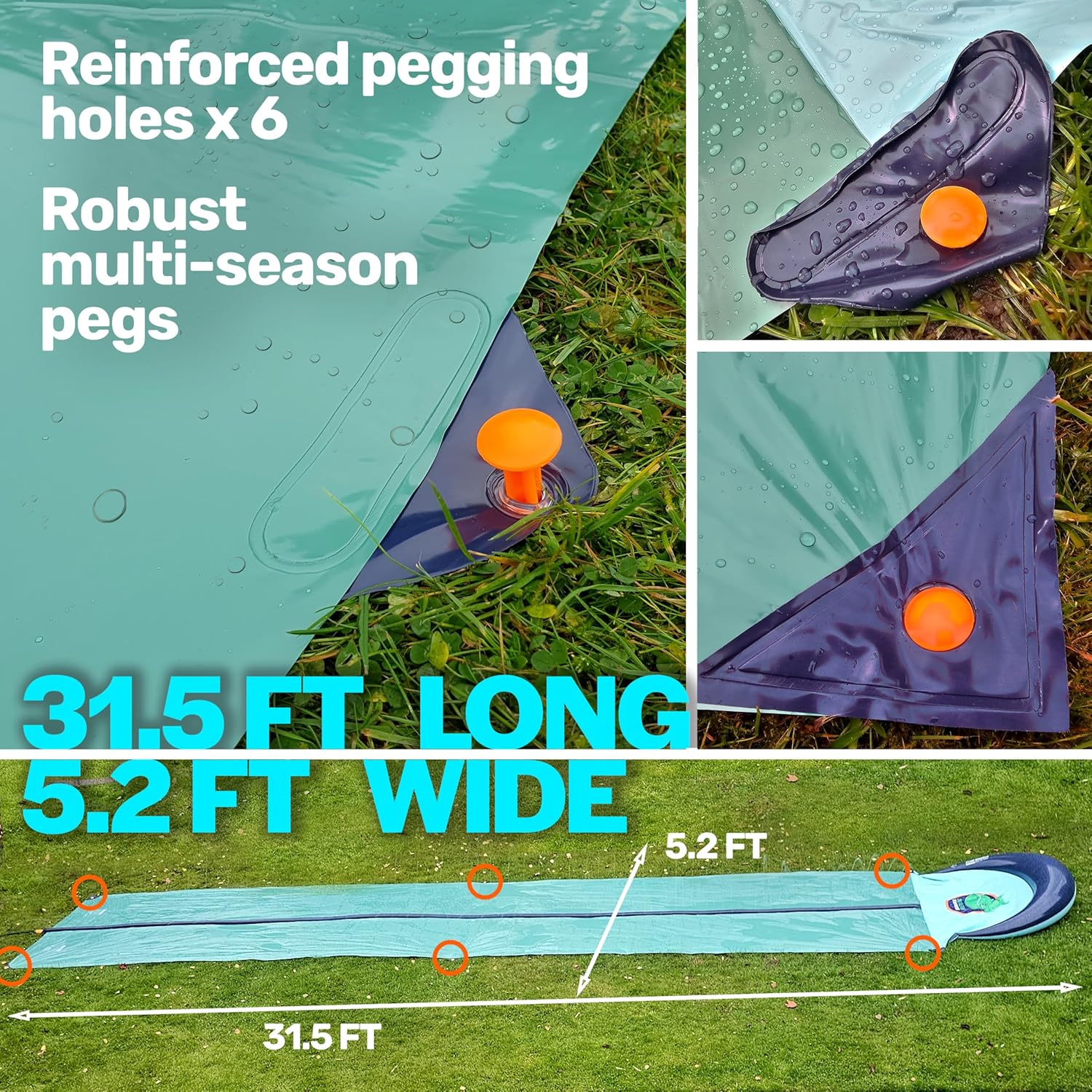 TEAM MAGNUS 31ft Slip n Slide with 500CL Inflatable Crash pad. Slip and Slide for Kids Ages 8-12 in Heavier, 0.22mm PVC with Adjustable sprinklers (372