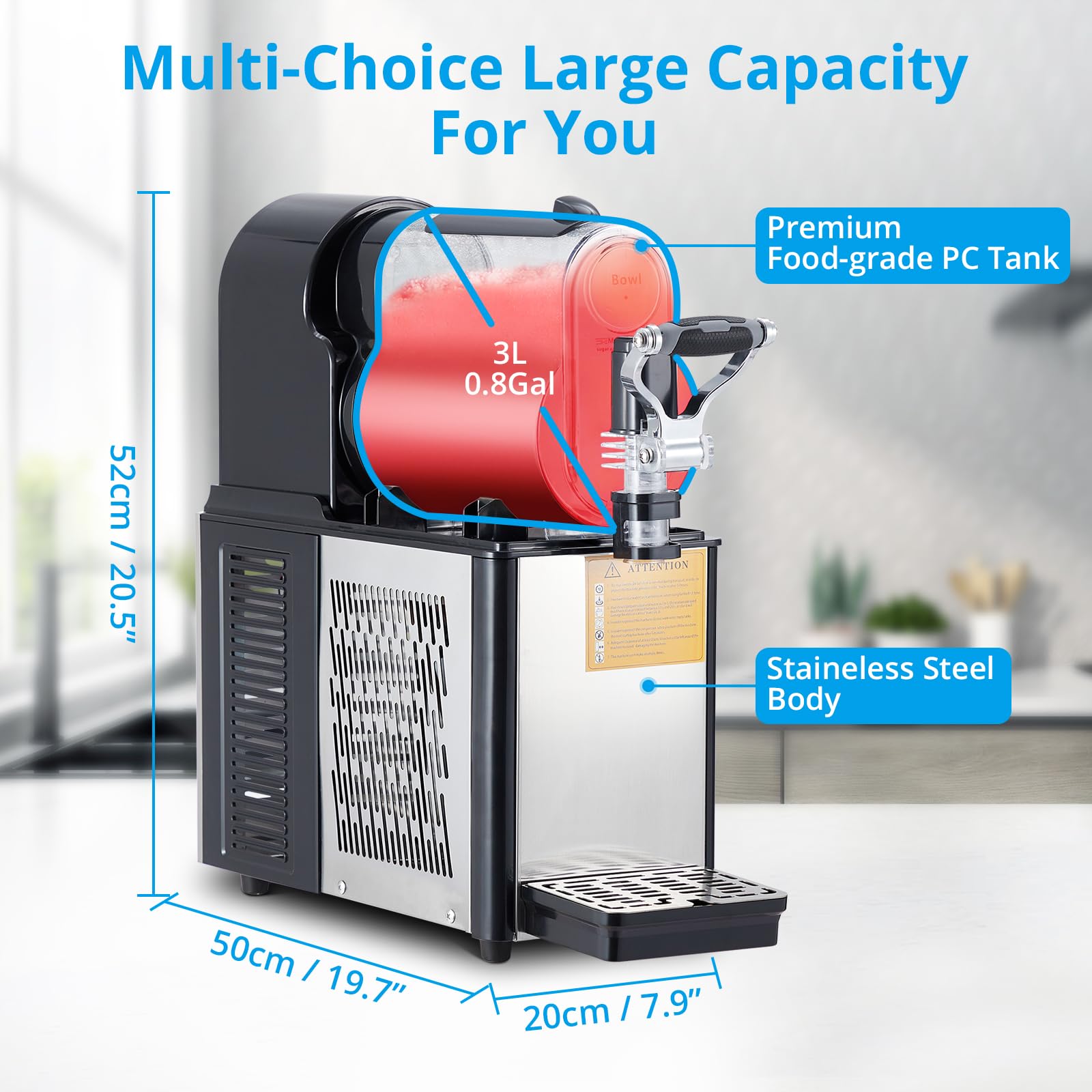 Slushie Machine 3L Stainless Steel Self-Cleaning Slushy Maker for Frozen Drinks,Snow Melting Ideal for Home,Coffee Shop,Restaurant