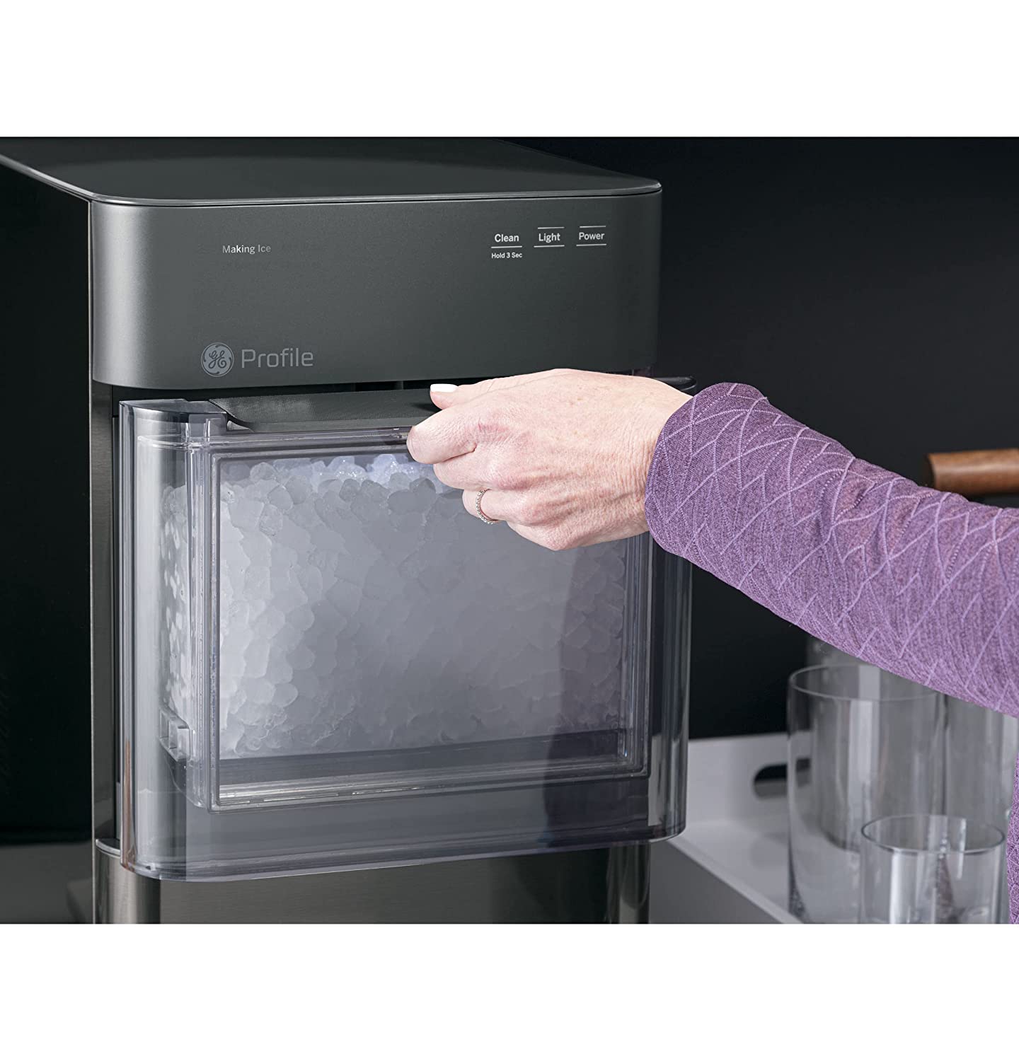 Profile Opal 2.0 | Countertop Nugget Ice Maker | Ice Machine with WiFi Connectivity | Smart Home Kitchen Essentials | Black Stainless